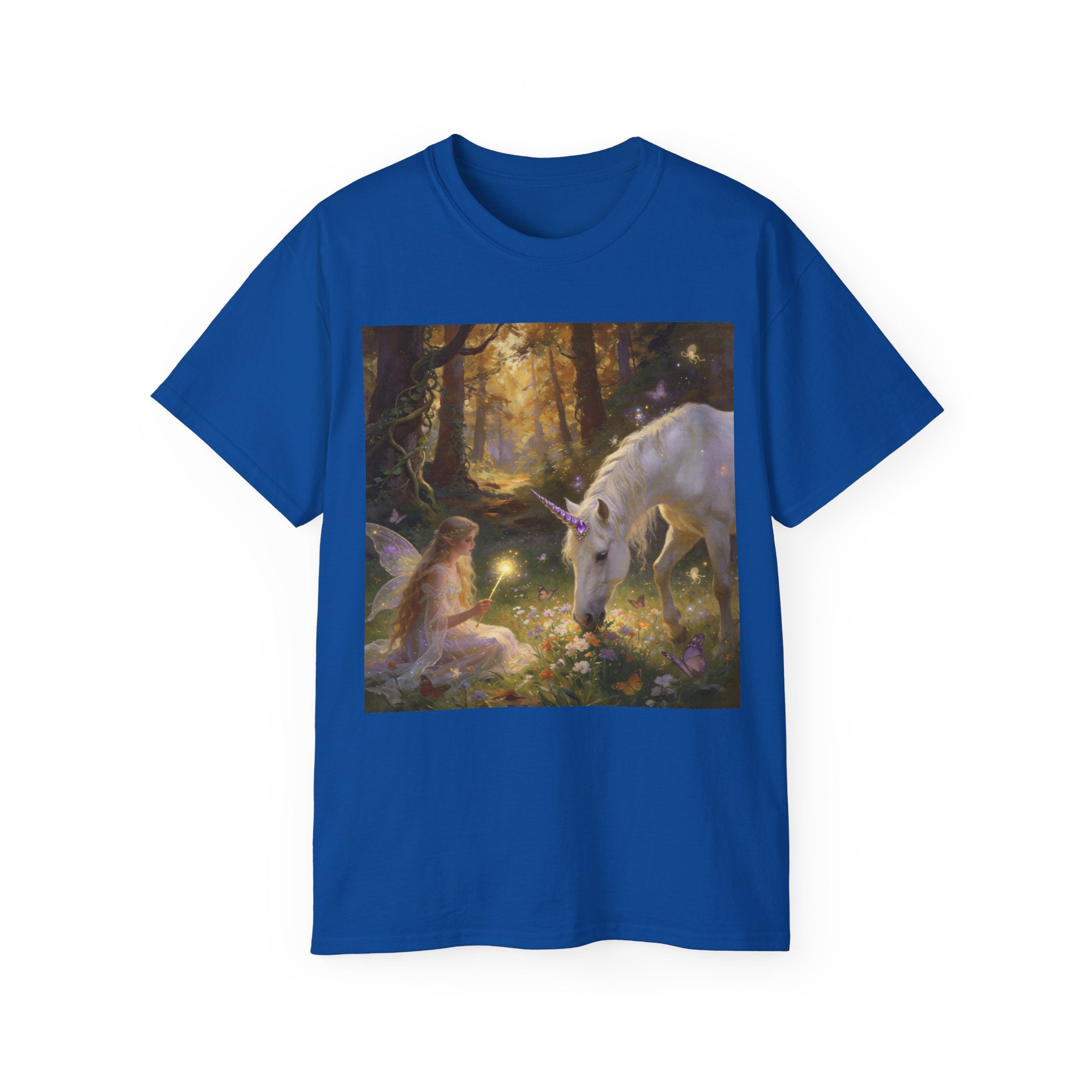 Unicorn & Fairy Forest Cotton T‑Shirt — Enchanted Woodland Magic Tee