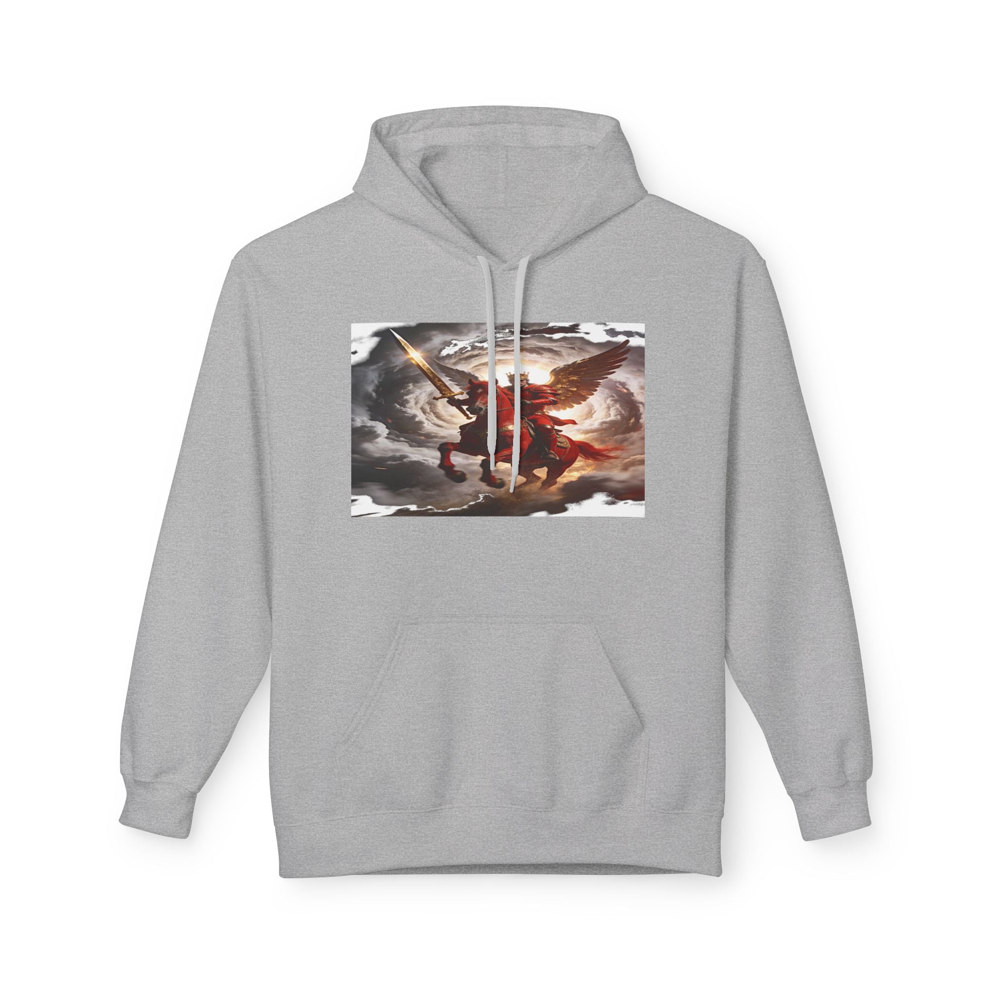 The red horse from Revelation 6:3-4 Angel Warrior Hoodie — Dramatic Archangel Battle Graphic Pullover