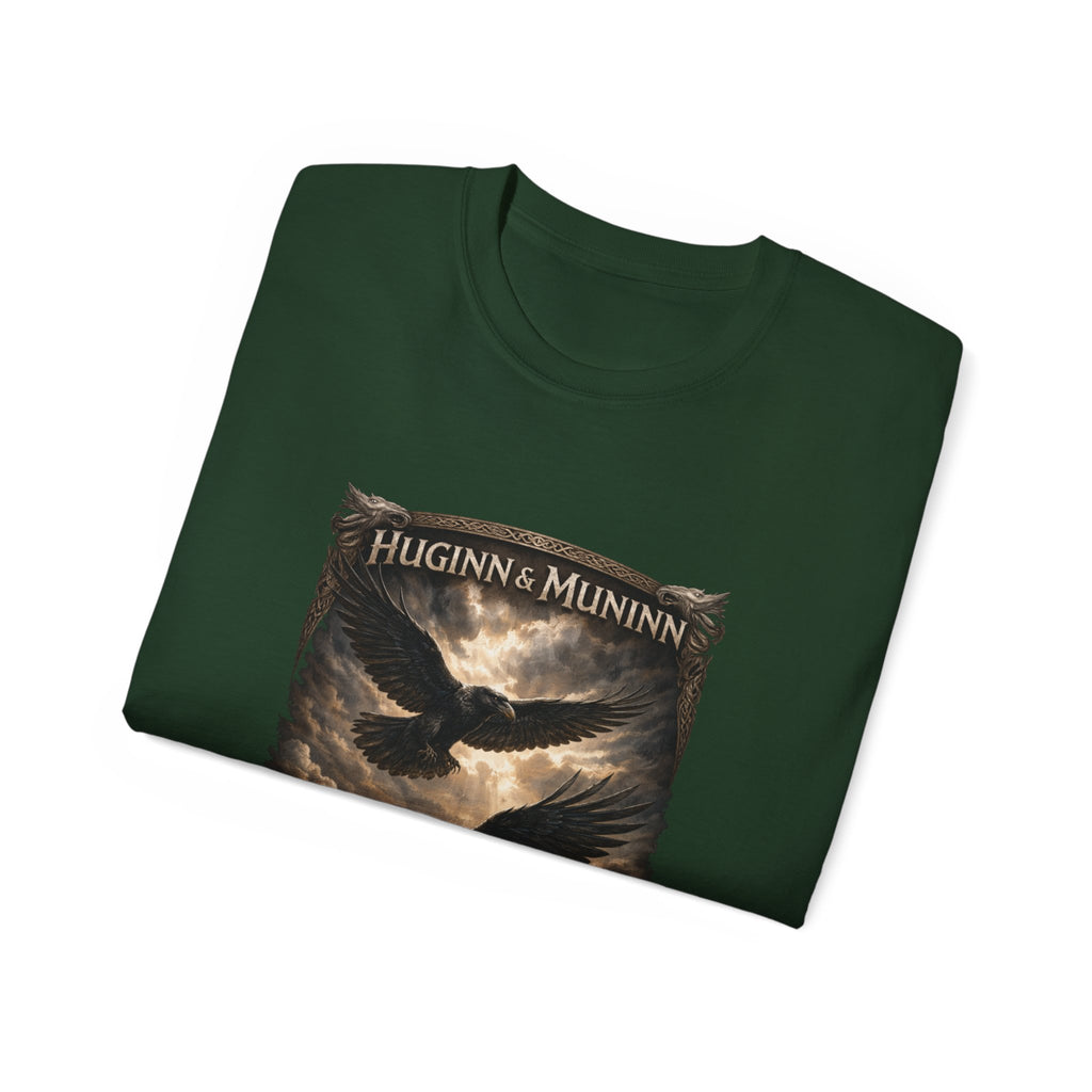 Huginn and Muninn,  are two ravens in Norse mythology who are helping spirits of the god Odin- Cotton Tee