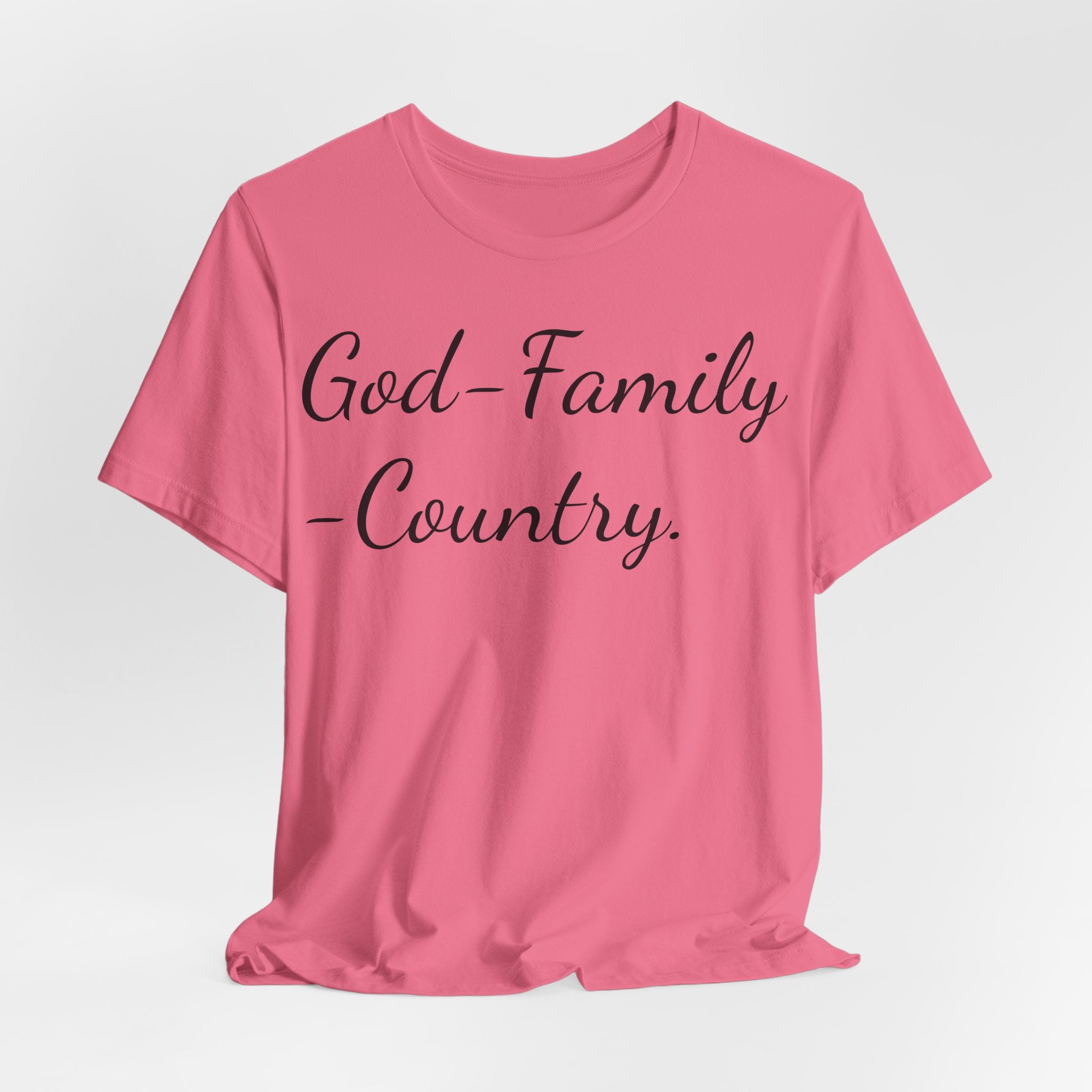 God · Family · Country Script Tee — Patriotic Christian Short Sleeve Shirt