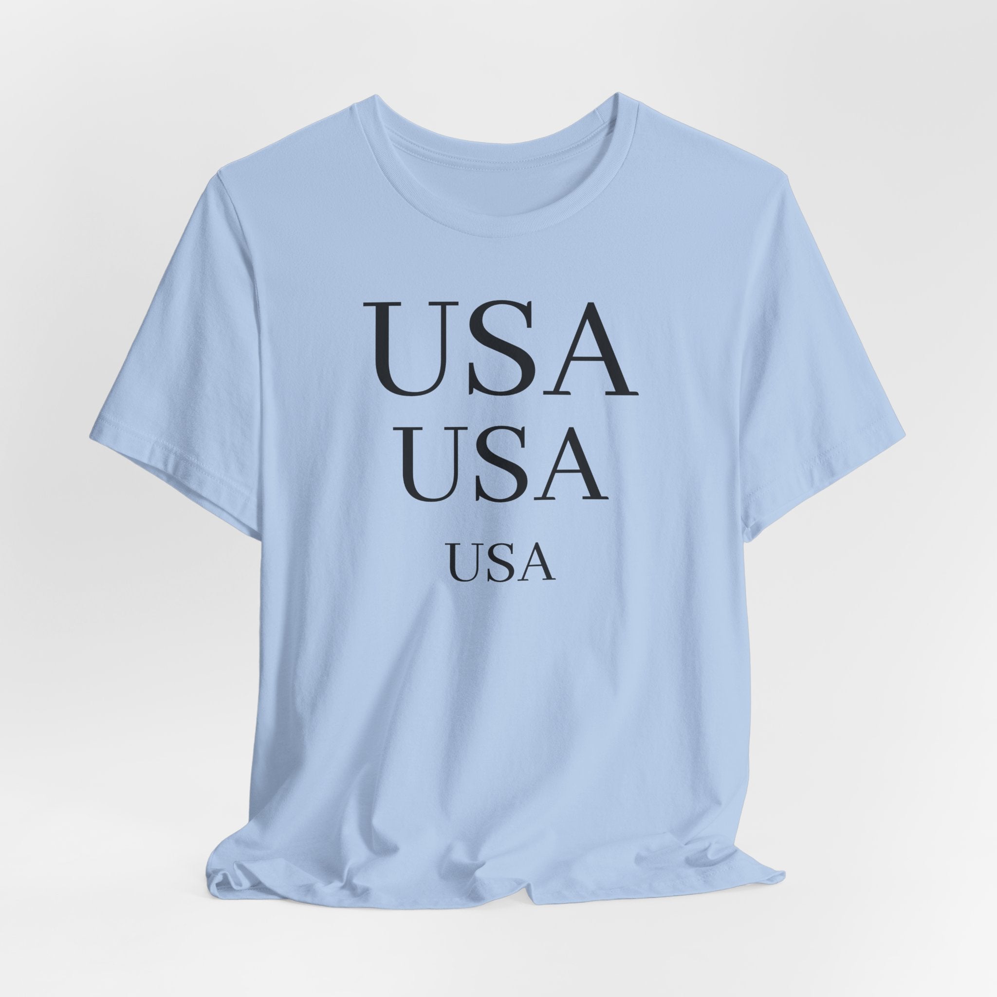 USA Minimalist Tee — Patriotic Text Graphic T-Shirt