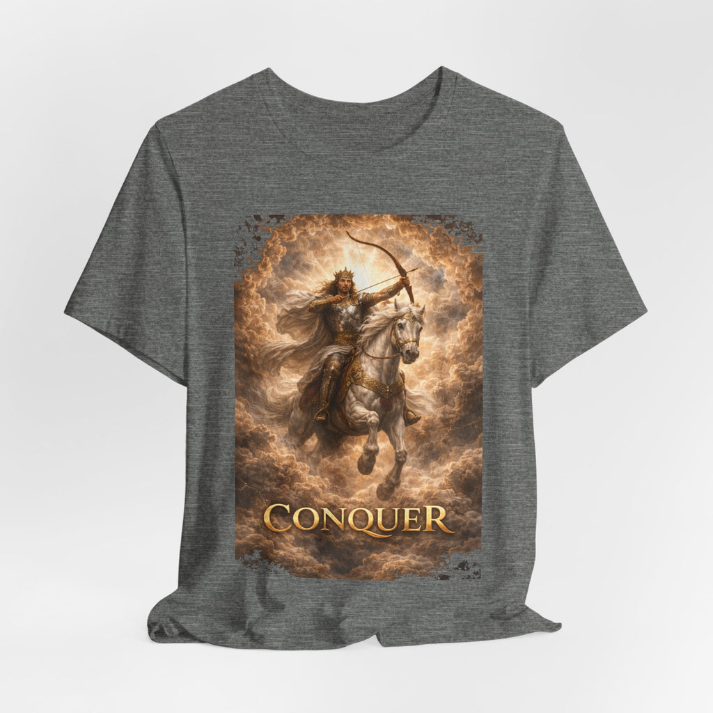 The white horse from Revelation 6:1-2! T‑Shirt — "Conquer" Warrior Archer Graphic Tee