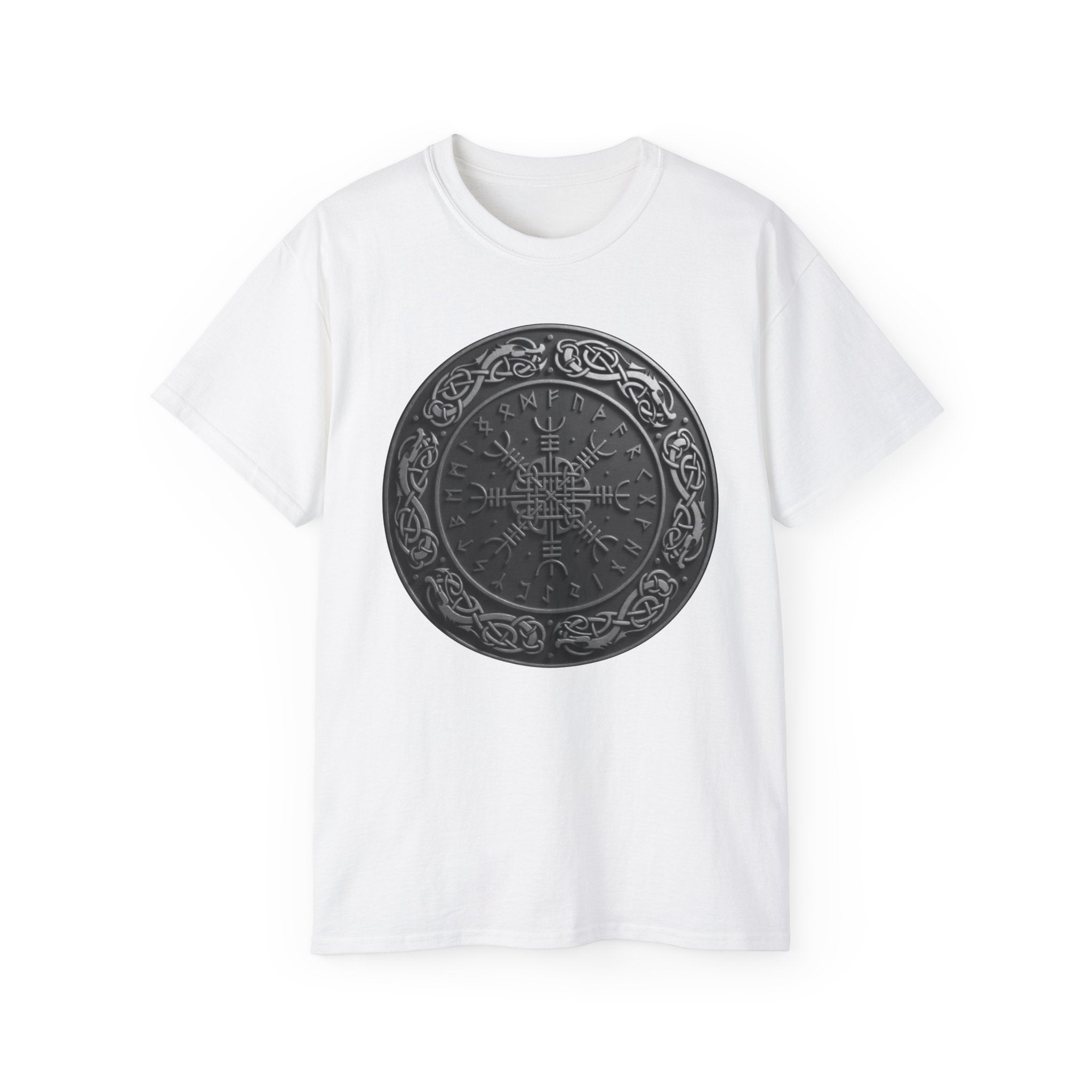 Aegishjalmur – The Helm of Awe Cotton T‑Shirt — Norse Rune Shield Design