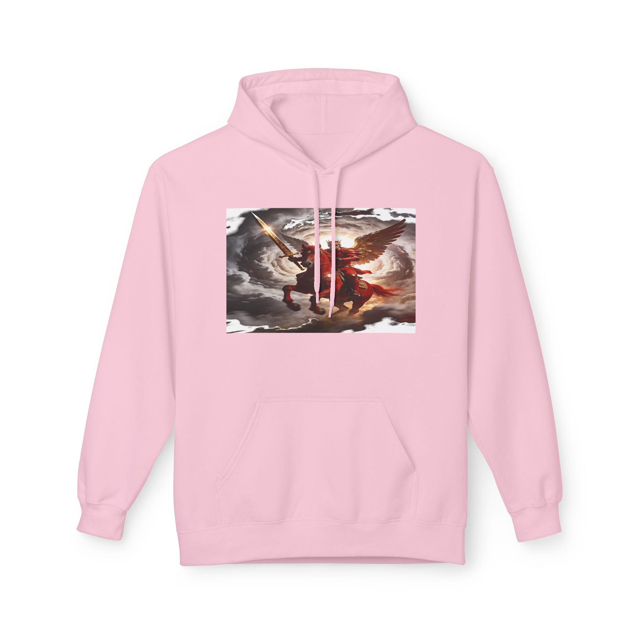 The red horse from Revelation 6:3-4 Angel Warrior Hoodie — Dramatic Archangel Battle Graphic Pullover