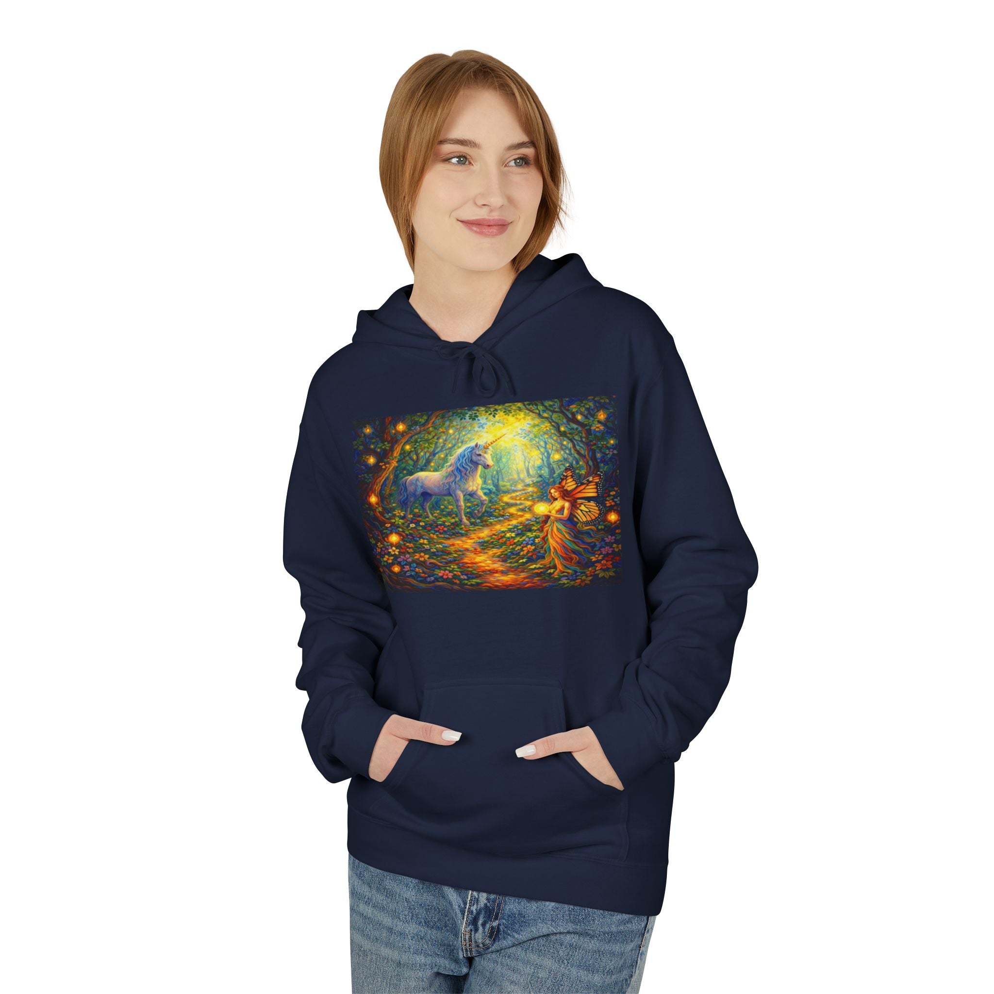 Unicorn Fairy cotton Hoodie — Surreal Planet & Stars Art Pullover