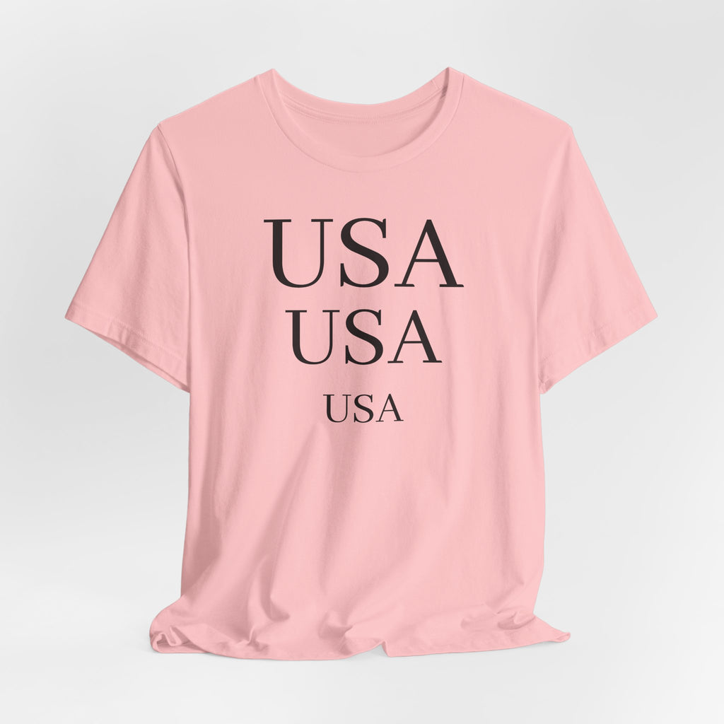 USA Minimalist Tee — Patriotic Text Graphic T-Shirt