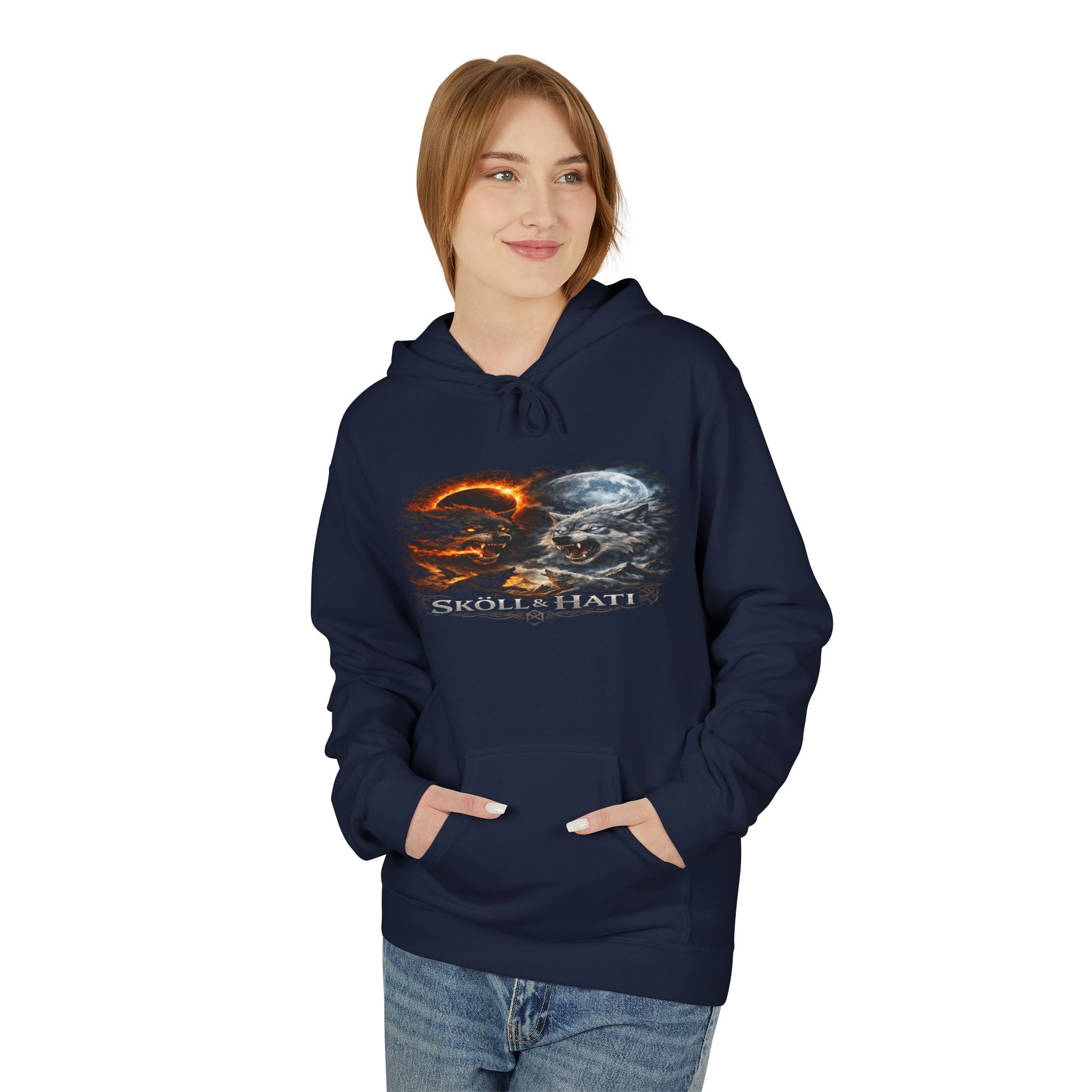 Skoll & Hati Norse Mythology Hoodie — Fire and Ice Wolves Graphic