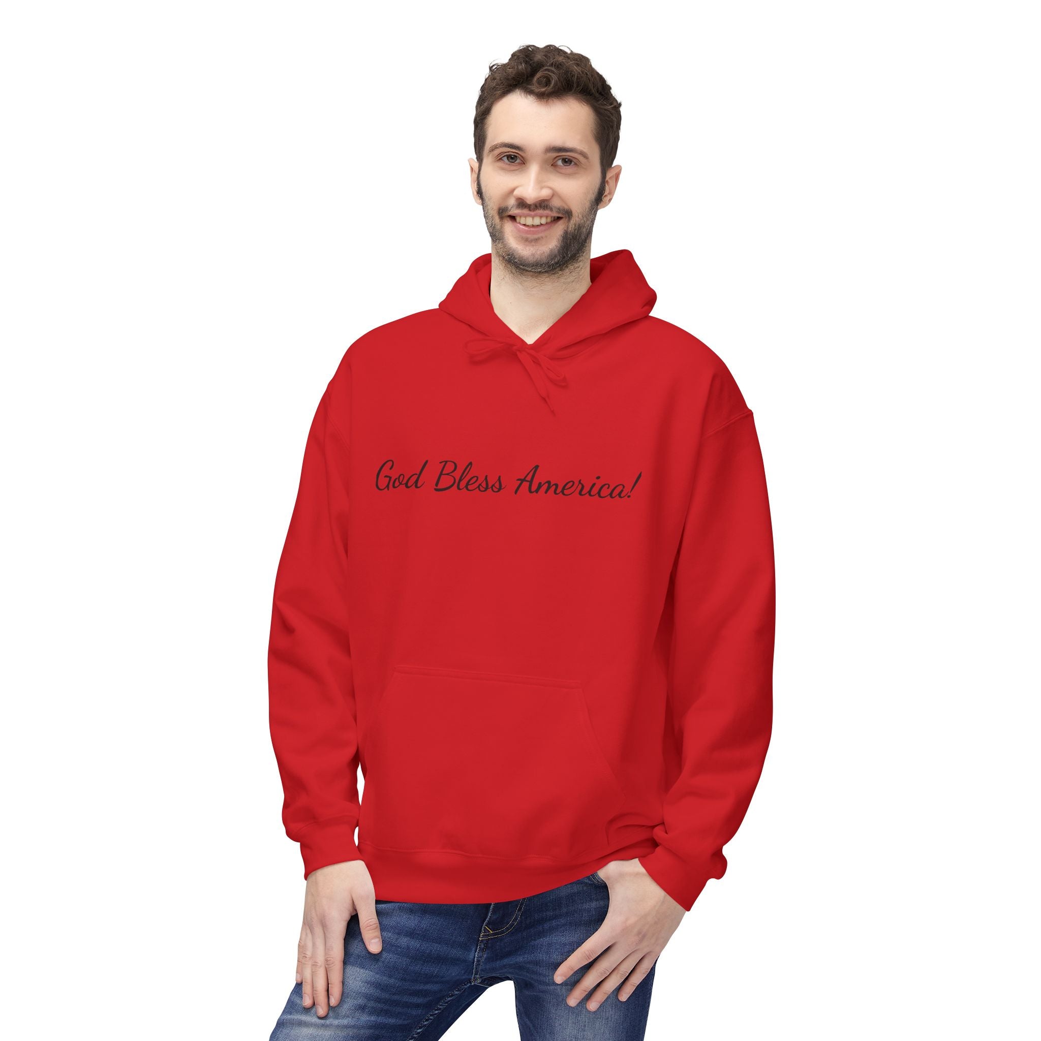 God Bless America! Script Hoodie — Patriotic Lightweight Fleece Hoodie