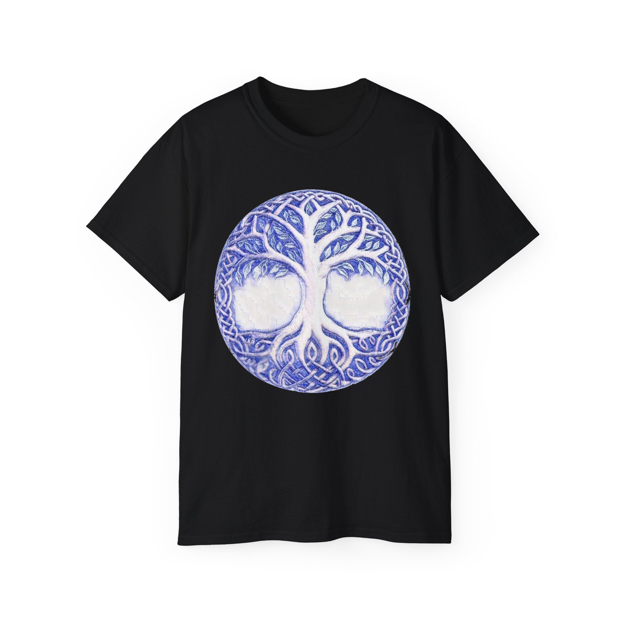 Yggdrasil – The Tree of Life Cotton T‑Shirt — Celtic Blue Mandala Graphic Tee