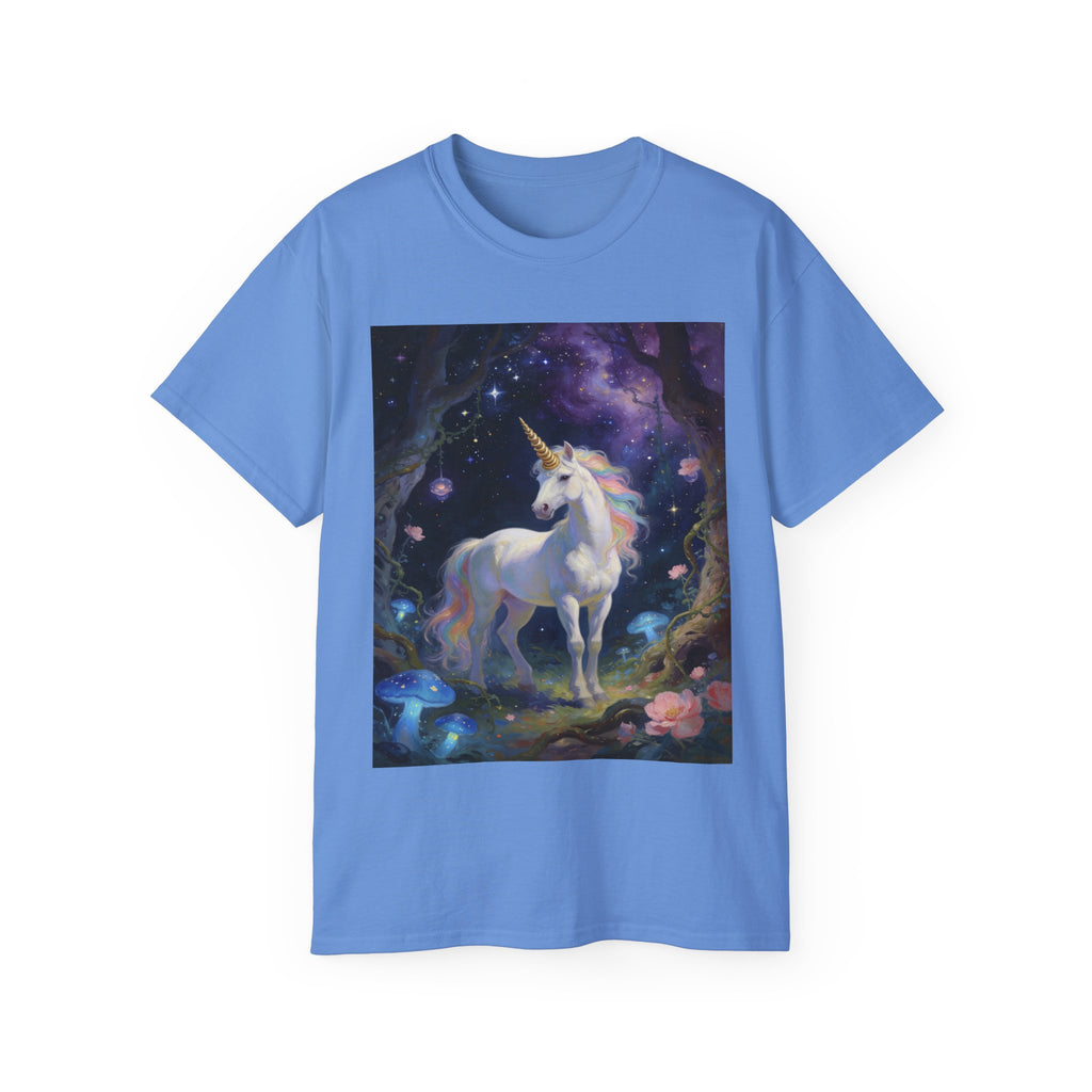 Unicorn Fantasy Cotton T‑Shirt — Enchanted Night Forest Graphic Tee