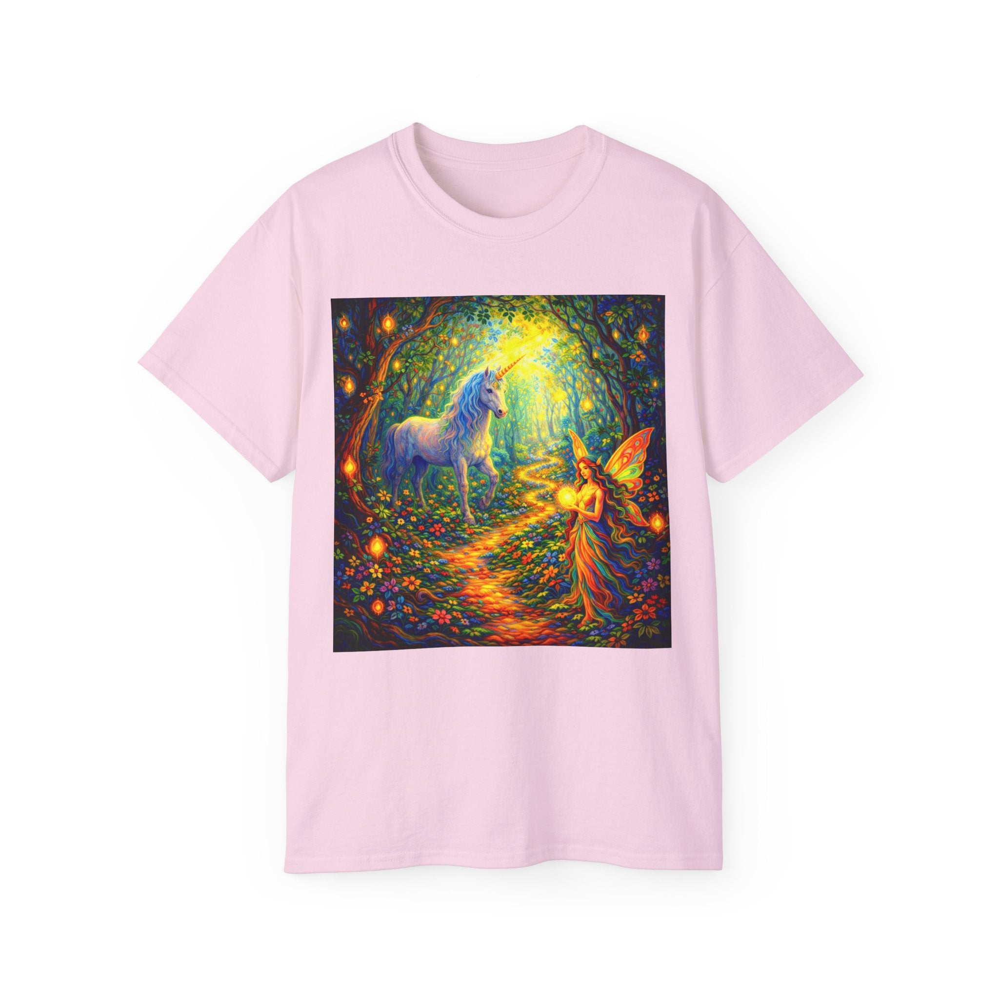 Magical Forest Unicorn Cotton T‑Shirt — Fairy & Unicorn Fantasy Tee