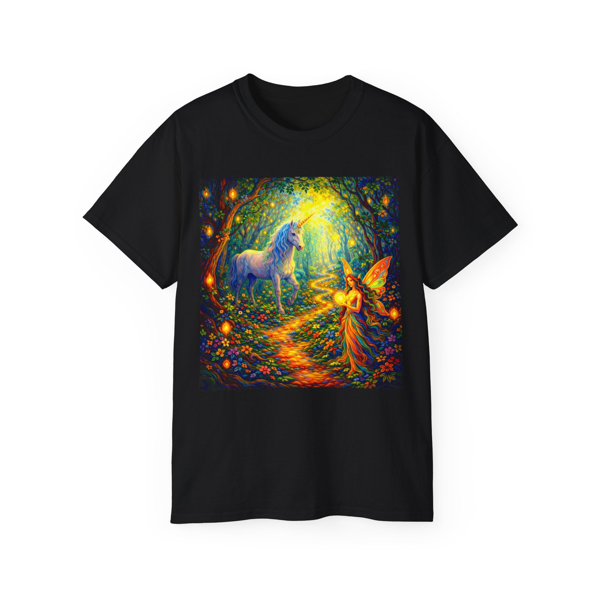 Magical Forest Unicorn Cotton T‑Shirt — Fairy & Unicorn Fantasy Tee