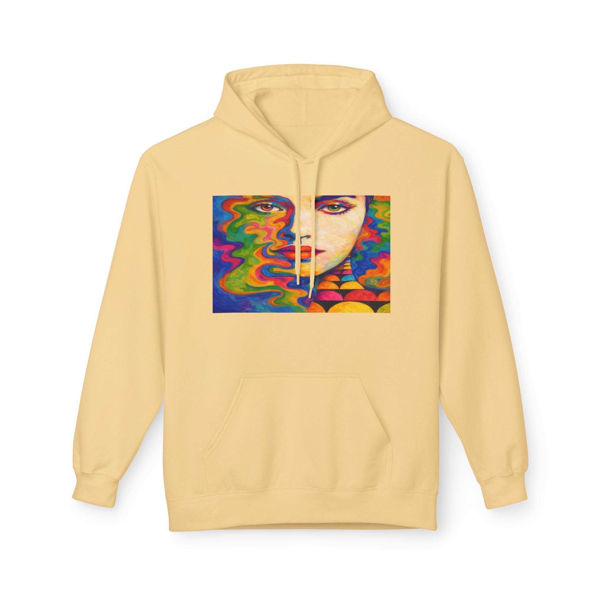 Psychedelic Portrait Hoodie — Colorful Abstract Face Art Sweatshirt