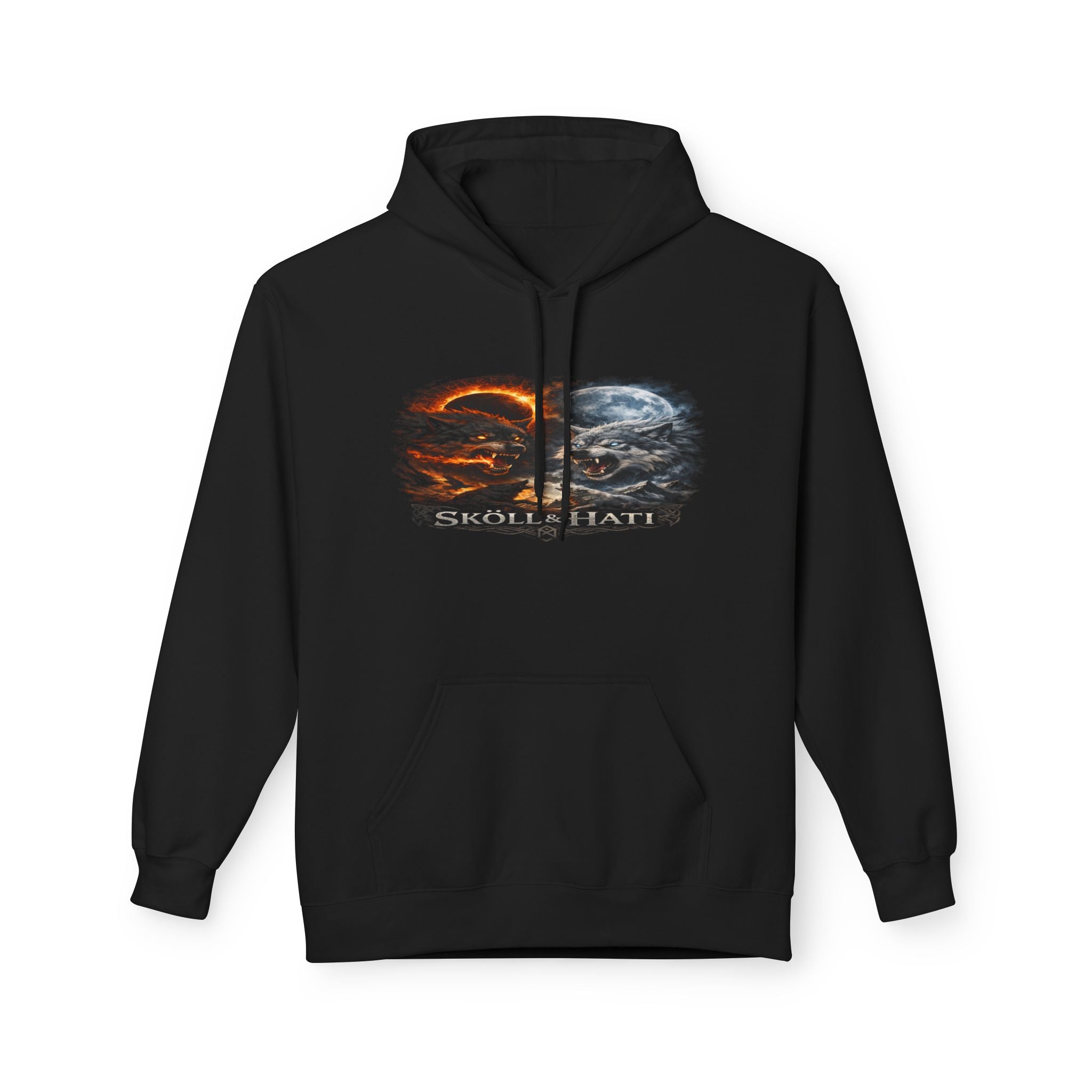 Skoll & Hati Norse Mythology Hoodie — Fire and Ice Wolves Graphic