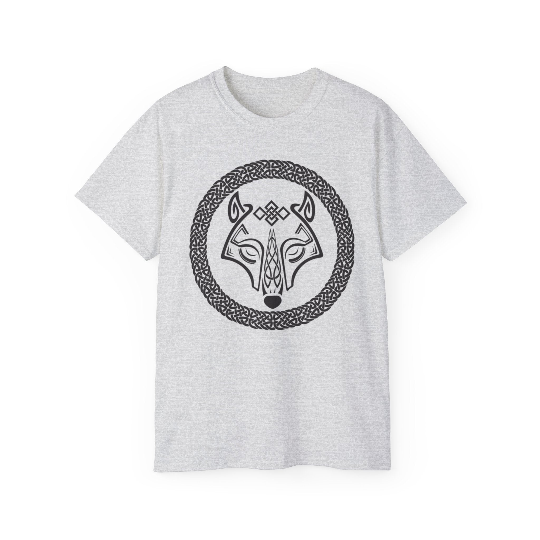 Cotton Celtic Wolf Tee — Nordic Knot Wolf Head T-Shirt