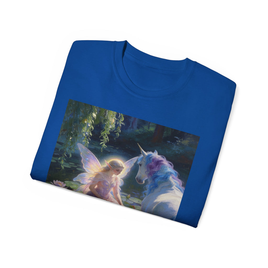 Fairy and Unicorn Cotton Tee — Enchanted Forest Fantasy T-Shirt