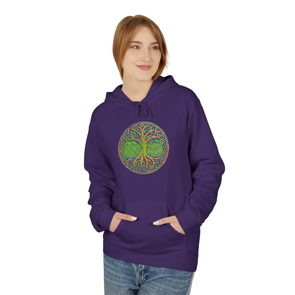 Yggdrasil, the Tree of Life Cotton Hoodie — Green Nature Mandala Pullover