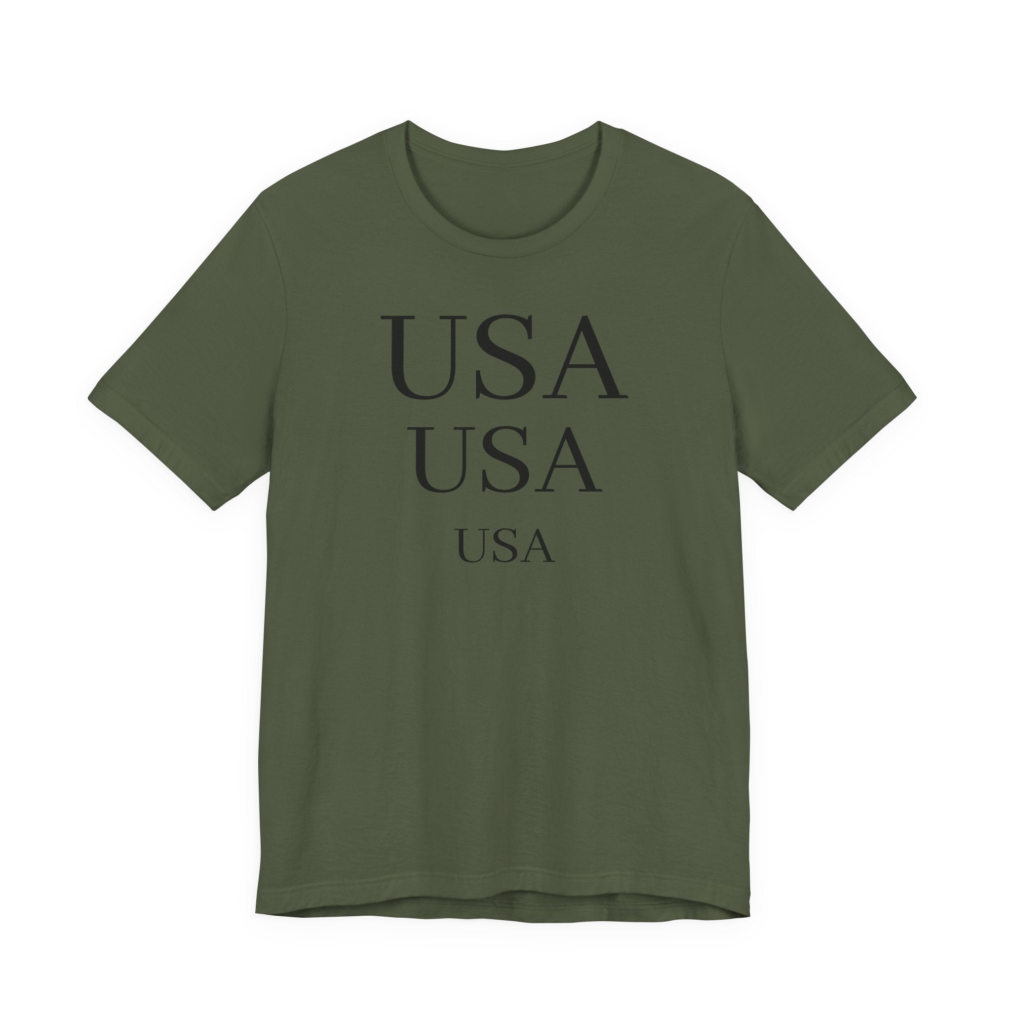 USA Minimalist Tee — Patriotic Text Graphic T-Shirt