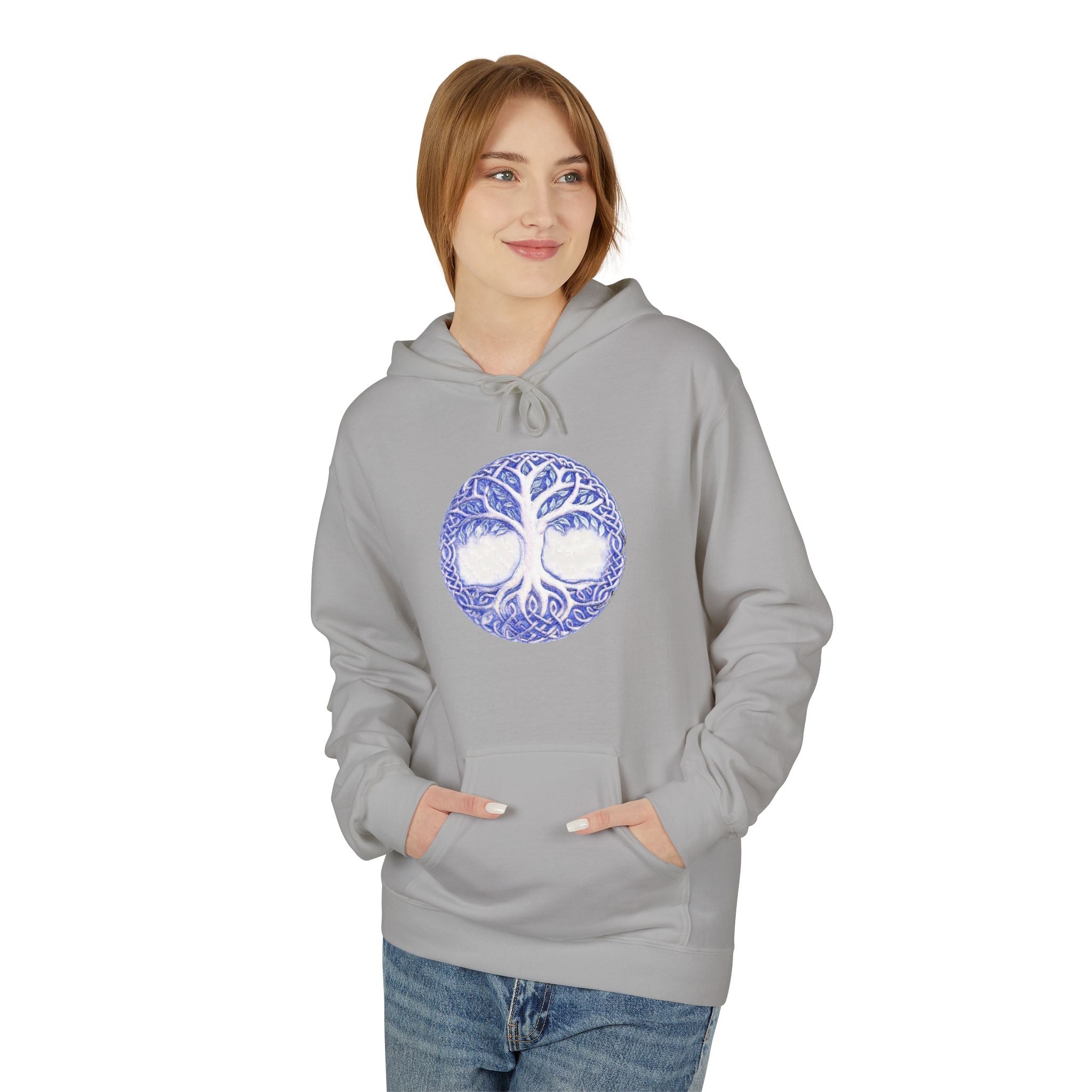 Yggdrasil, the Tree of Life Cotton Hoodie – Blue Mandala Woodland Graphic Pullover
