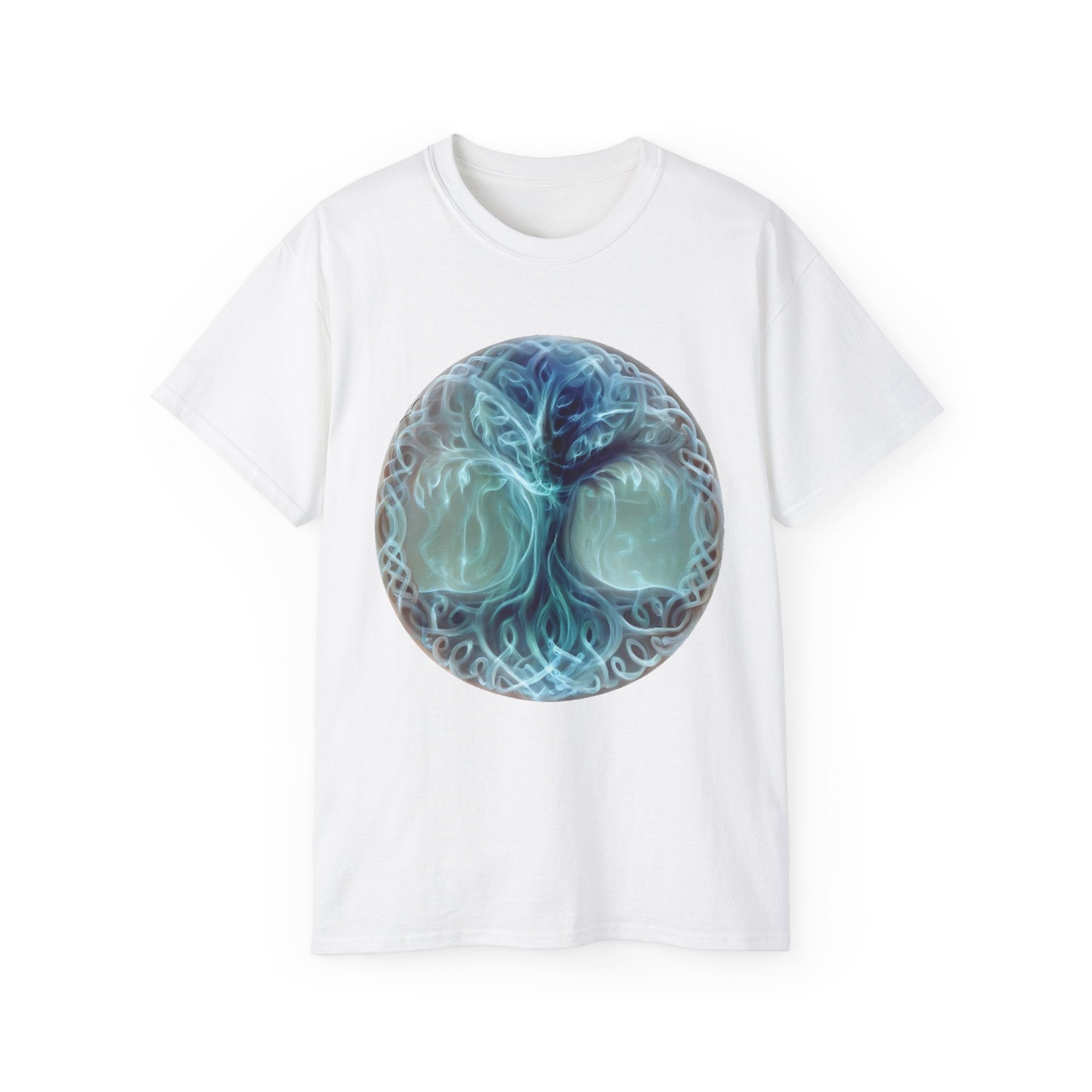 Tree of Life Cotton T-Shirt — Mystical Blue Celtic Circle Design