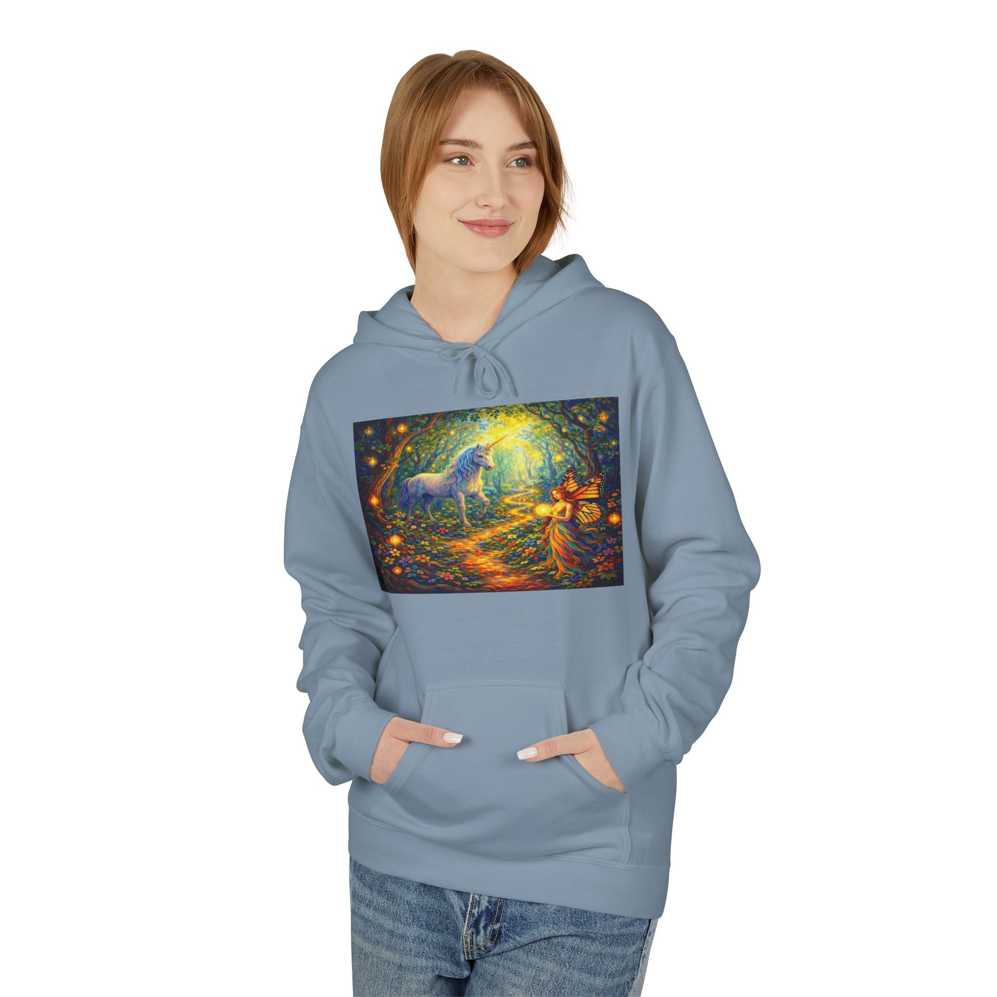 Unicorn Fairy cotton Hoodie — Surreal Planet & Stars Art Pullover