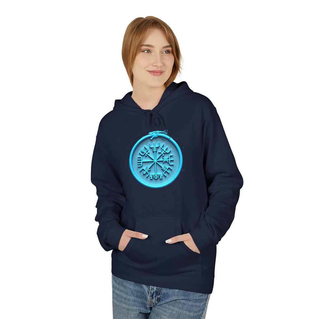 The Serpent – Jörmungandr, Blue Neon Rune Hoodie — Mystical Sigil Graphic Sweatshirt