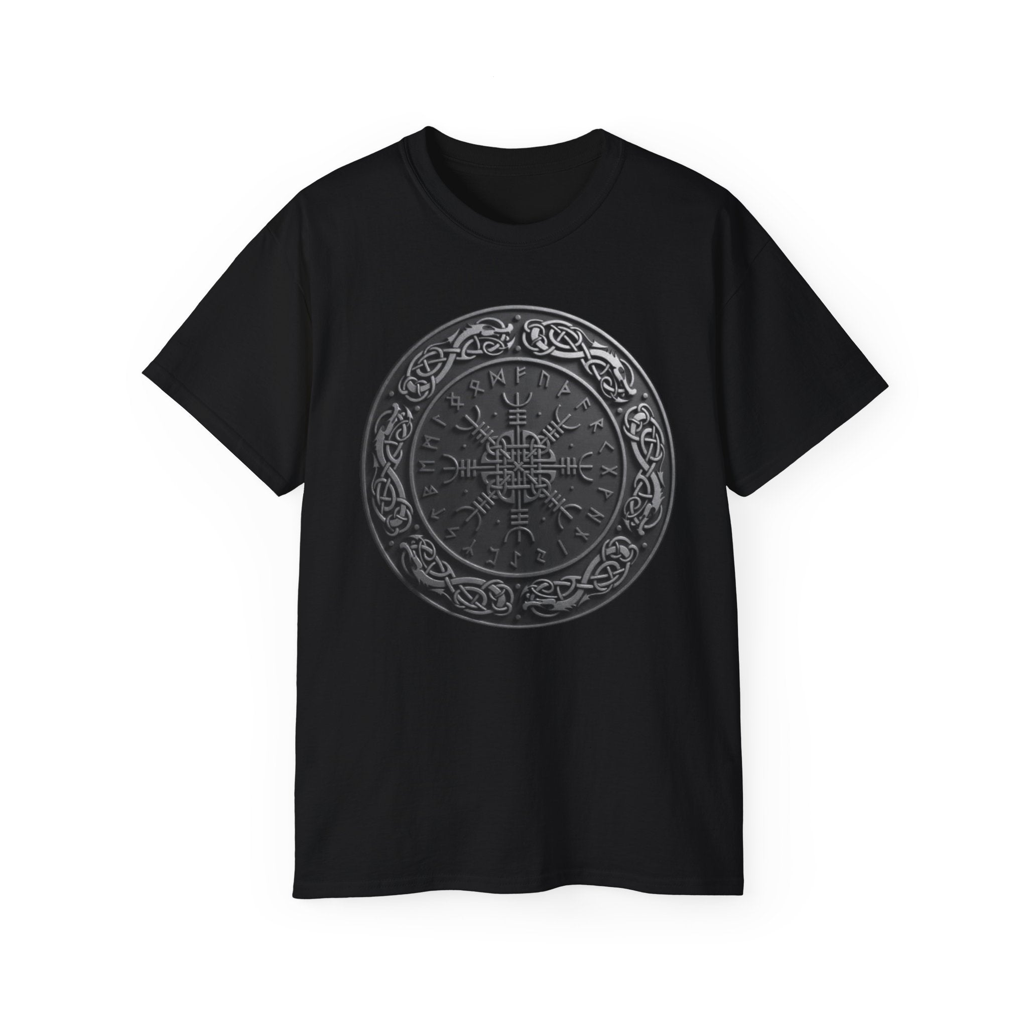 Aegishjalmur – The Helm of Awe Cotton T‑Shirt — Norse Rune Shield Design