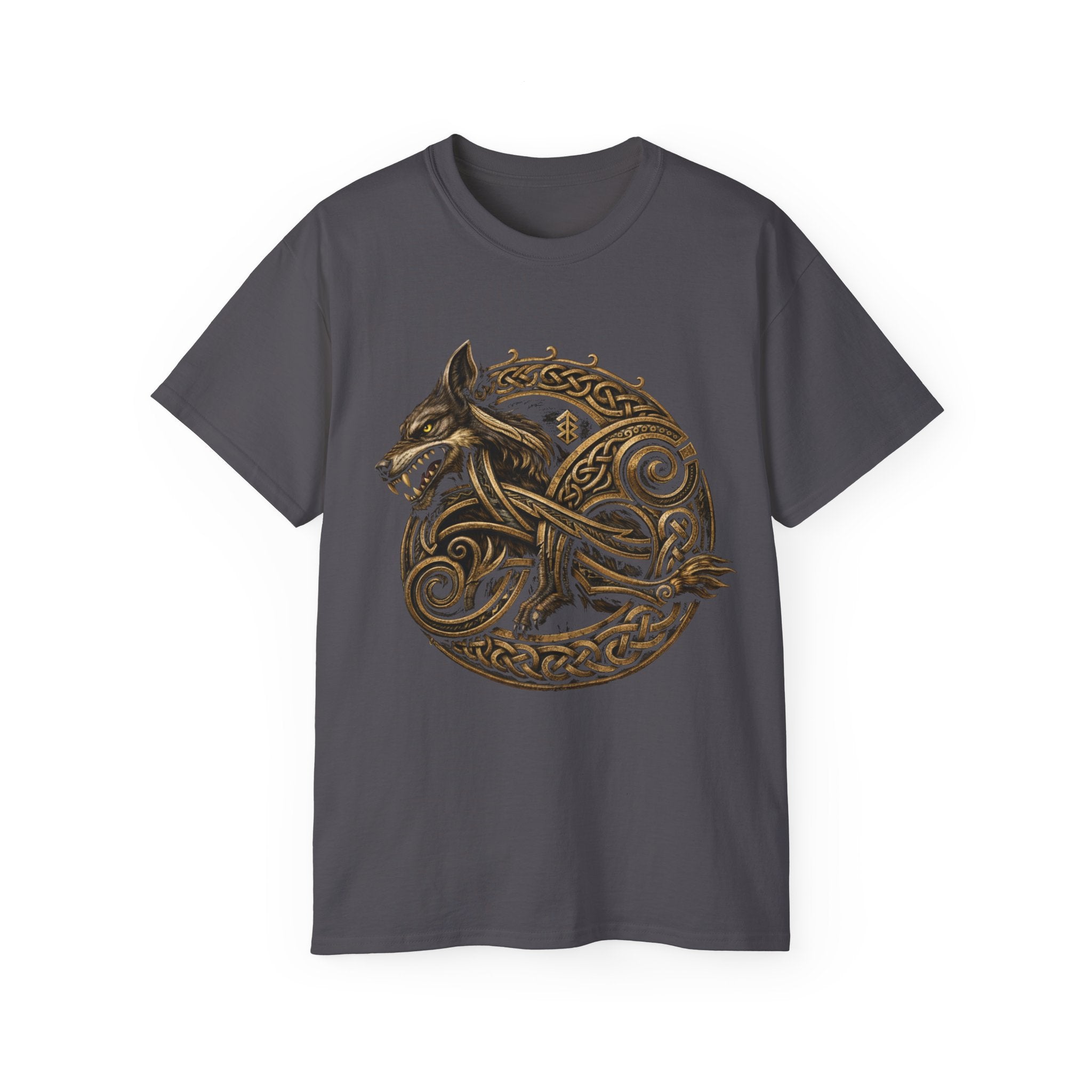 Viking Wolf Knot Cotton T-Shirt — Norse Celtic Wolf Graphic Tee