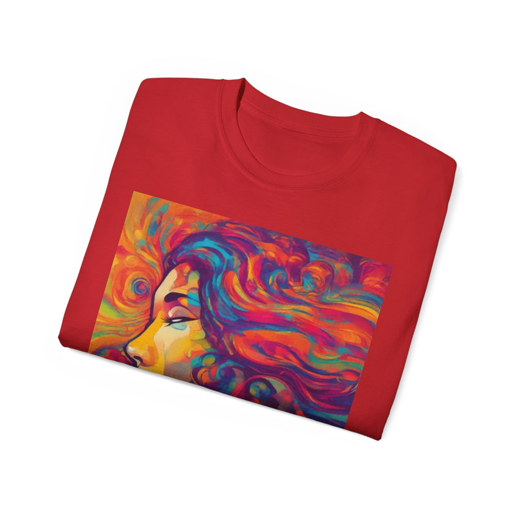 Psychedelic Woman Portrait cotton Tee — Vibrant Colorful Art T-Shirt