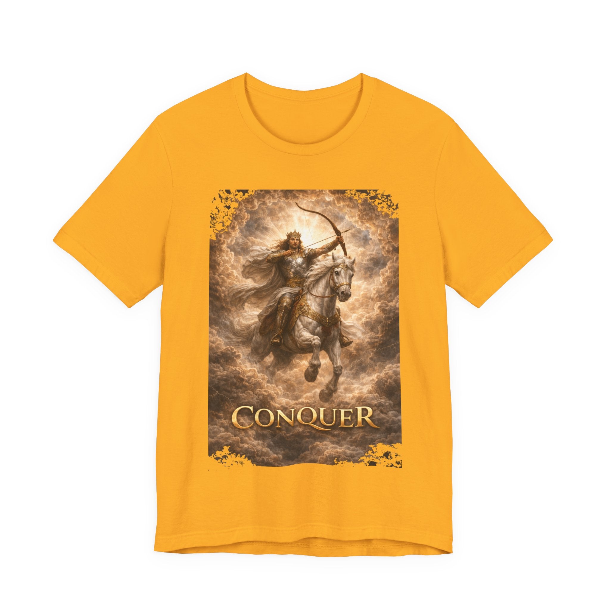 The white horse from Revelation 6:1-2! T‑Shirt — "Conquer" Warrior Archer Graphic Tee