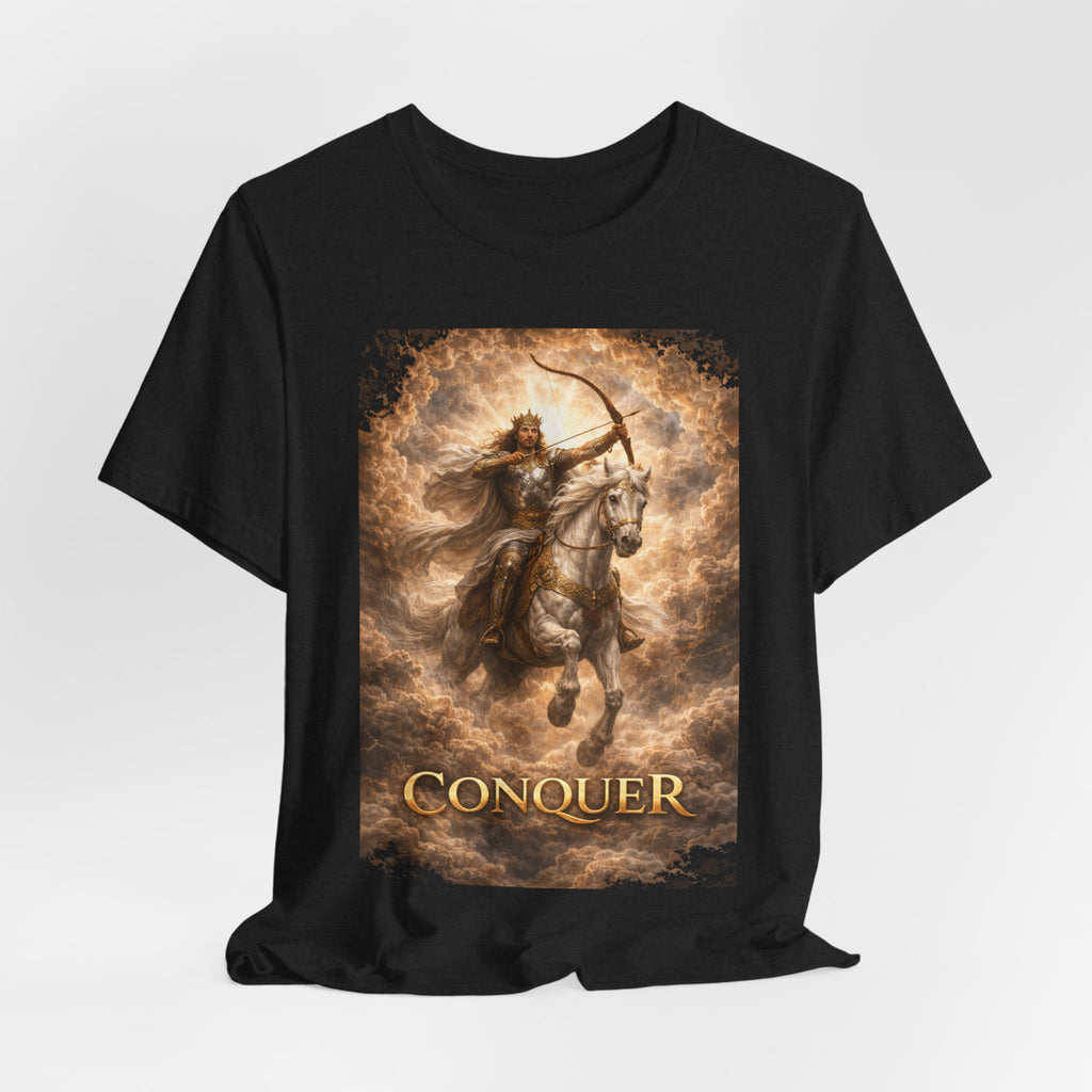 The white horse from Revelation 6:1-2! T‑Shirt — "Conquer" Warrior Archer Graphic Tee