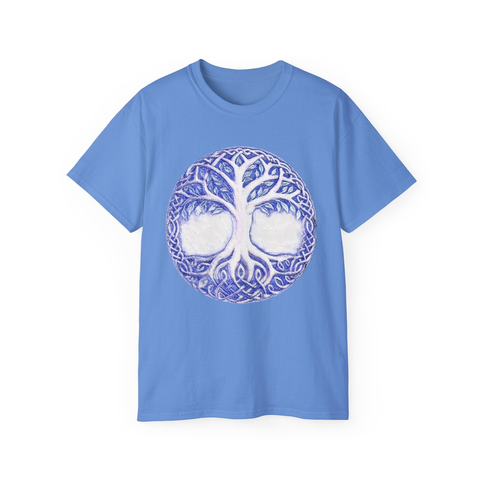 Yggdrasil – The Tree of Life Cotton T‑Shirt — Celtic Blue Mandala Graphic Tee