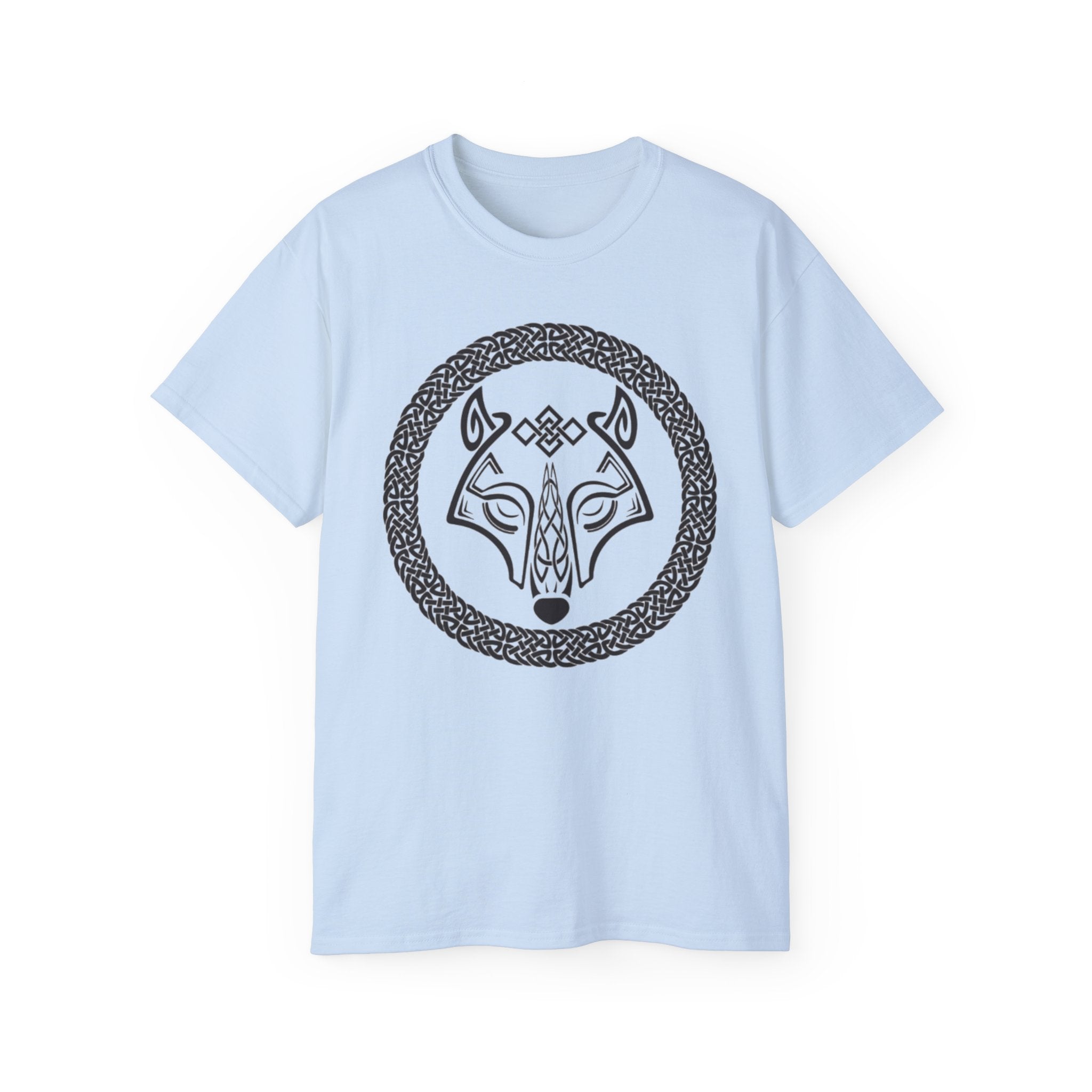 Cotton Celtic Wolf Tee — Nordic Knot Wolf Head T-Shirt