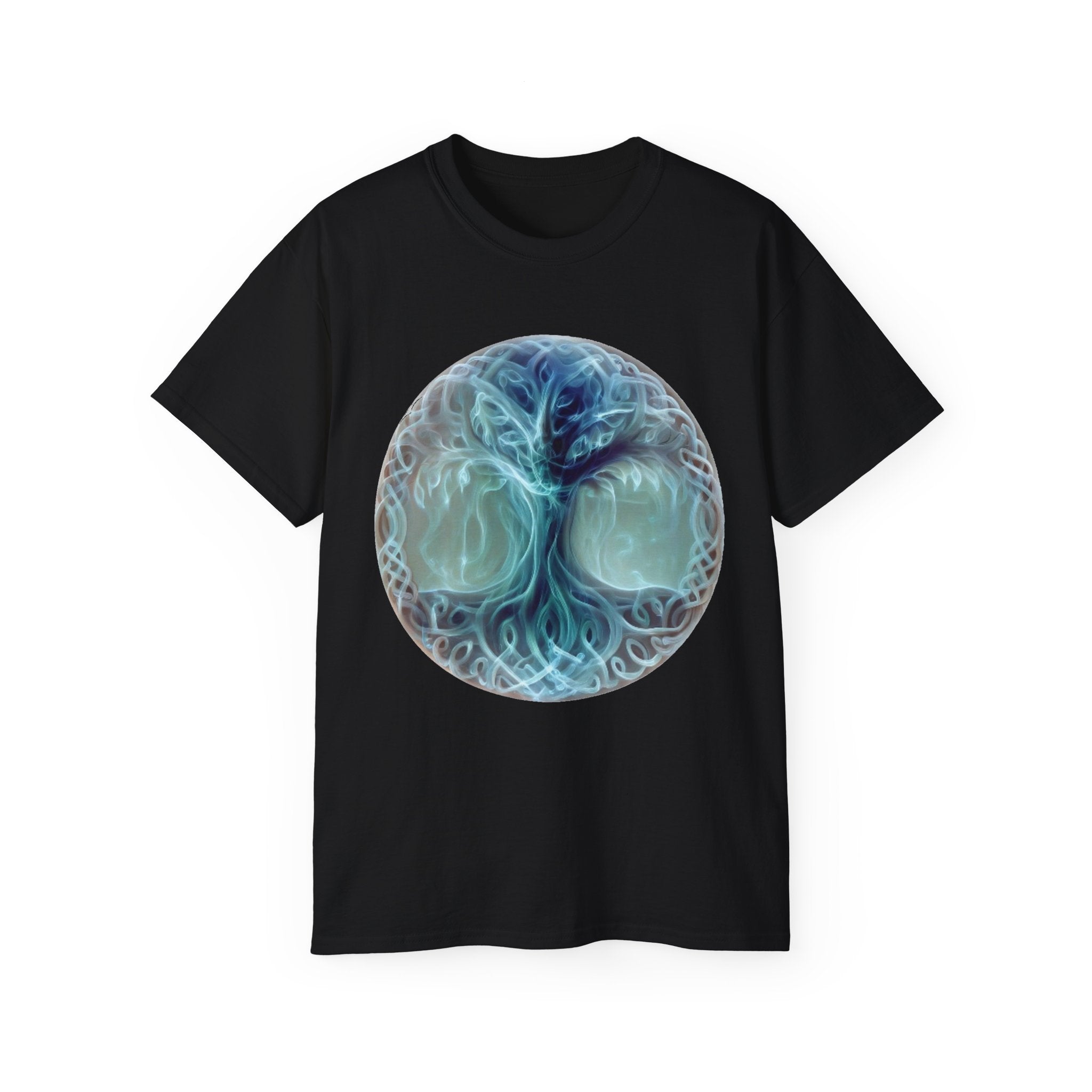 Tree of Life Cotton T-Shirt — Mystical Blue Celtic Circle Design