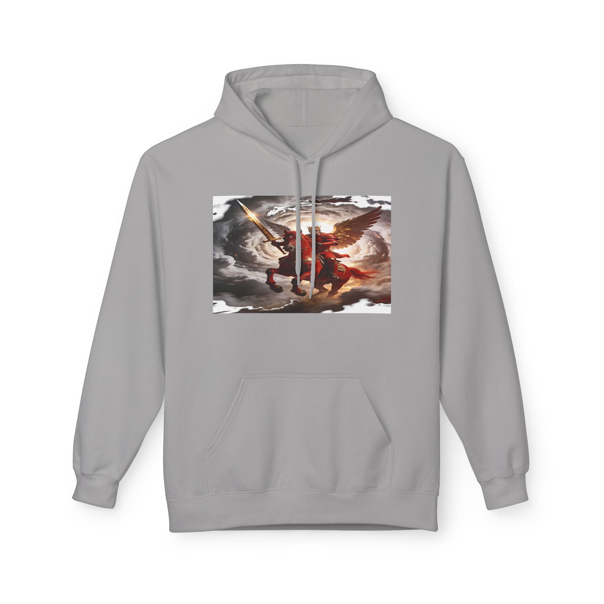 The red horse from Revelation 6:3-4 Angel Warrior Hoodie — Dramatic Archangel Battle Graphic Pullover