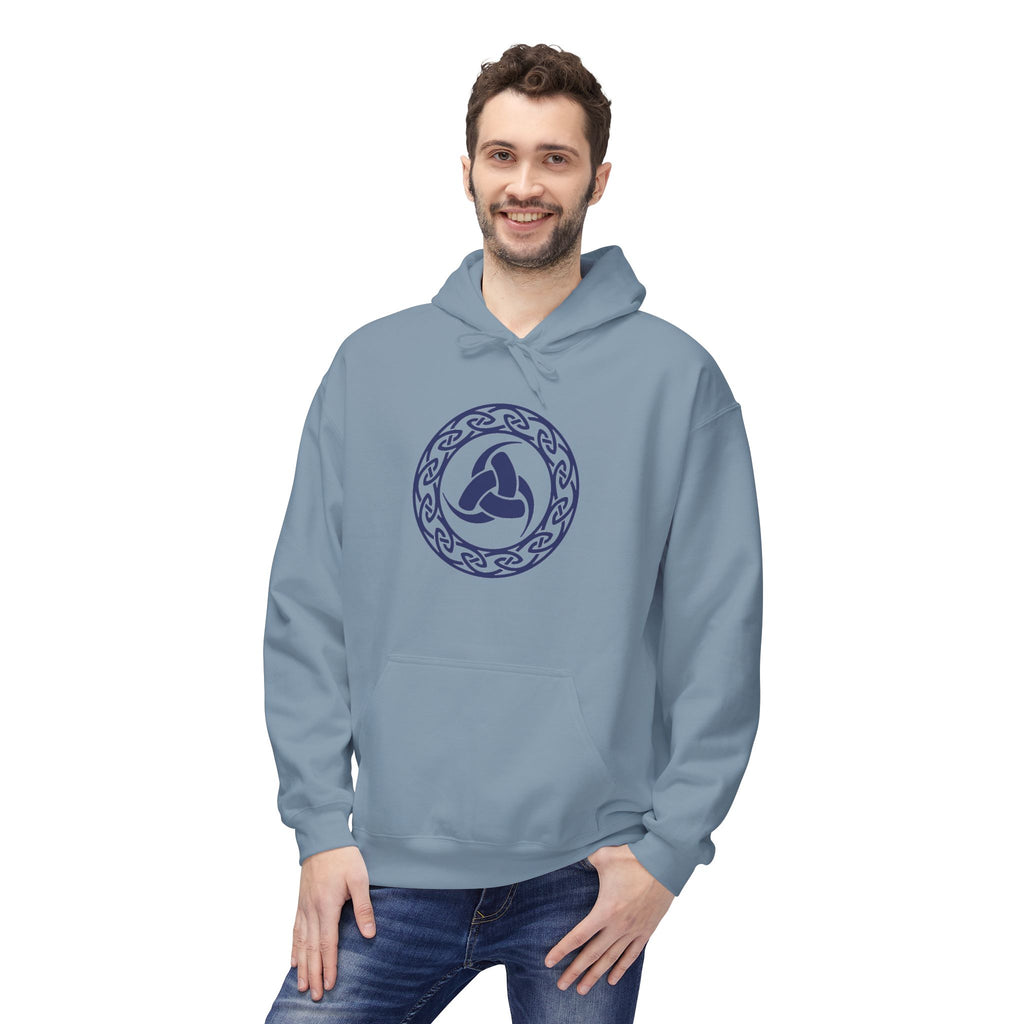Viking Helm Emblem Hoodie — Norse Rune Knot Medallion-The Triple Horn of Odin – The Horn Triskelion