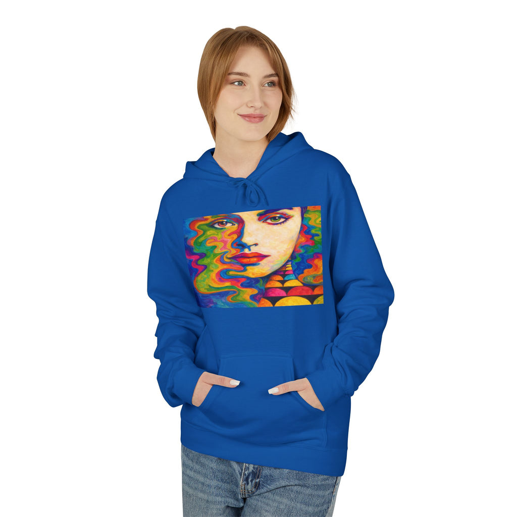 Psychedelic Portrait Hoodie — Colorful Abstract Face Art Sweatshirt