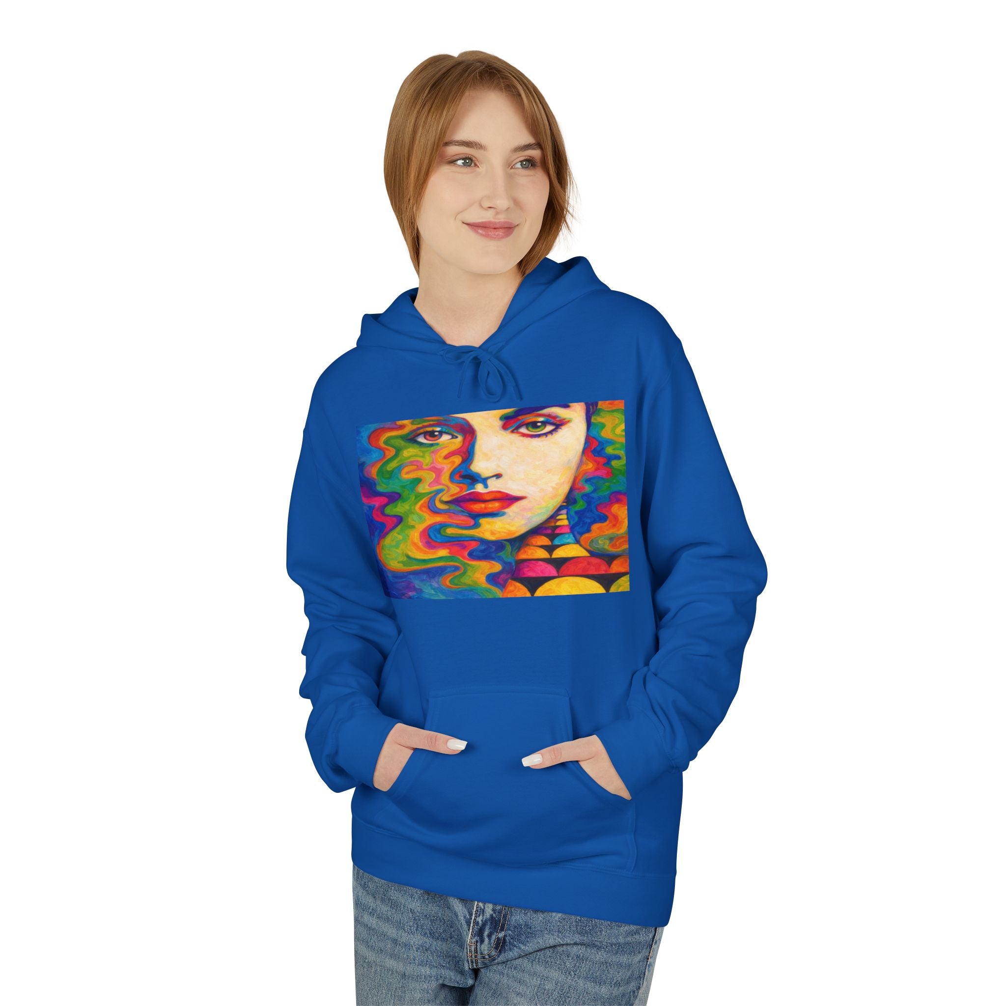 Psychedelic Portrait Hoodie — Colorful Abstract Face Art Sweatshirt