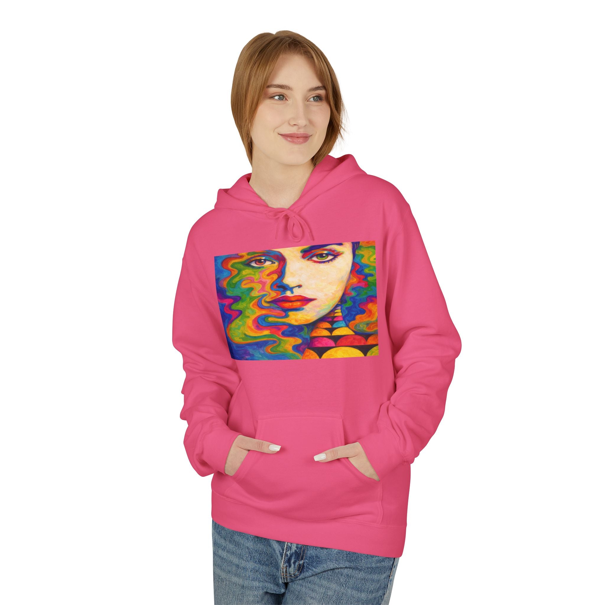 Psychedelic Portrait Hoodie — Colorful Abstract Face Art Sweatshirt
