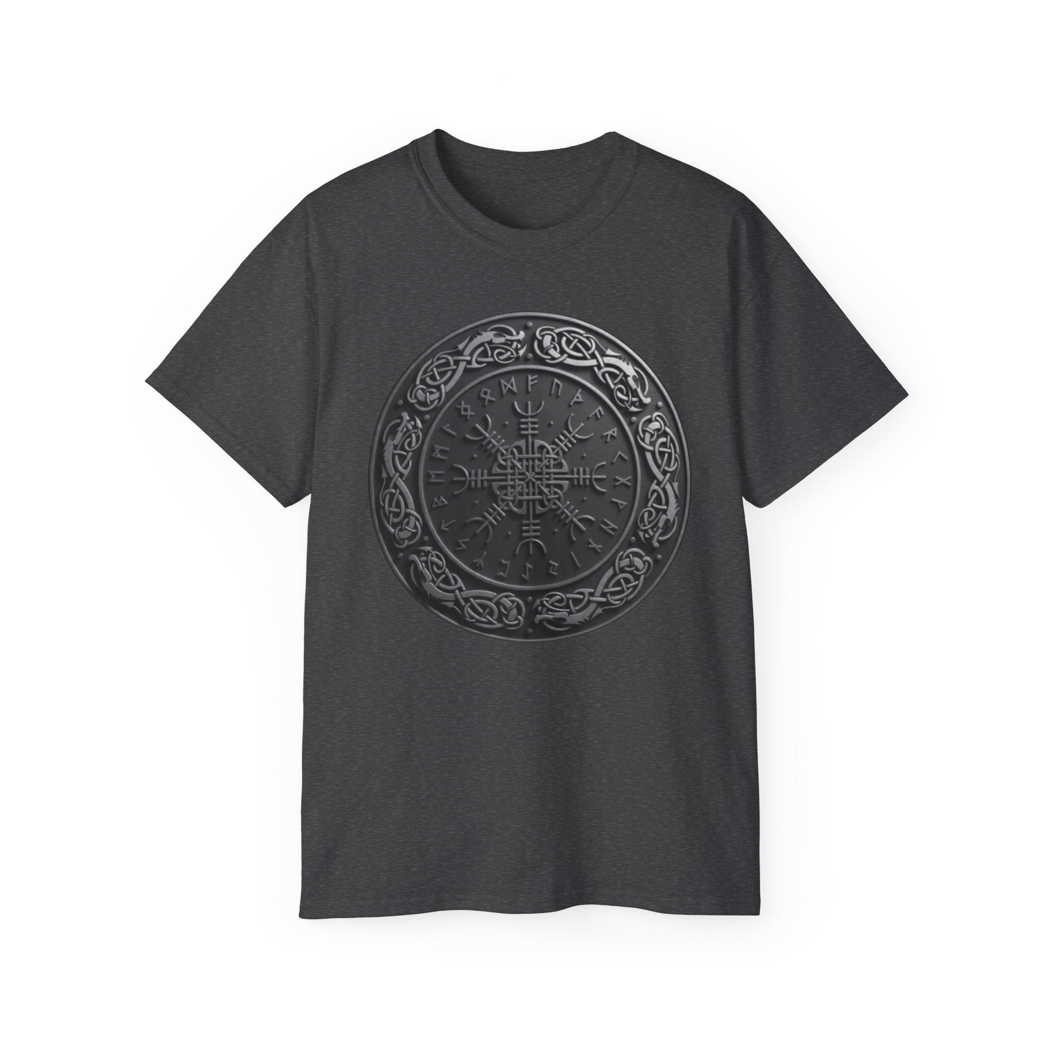 Aegishjalmur – The Helm of Awe Cotton T‑Shirt — Norse Rune Shield Design