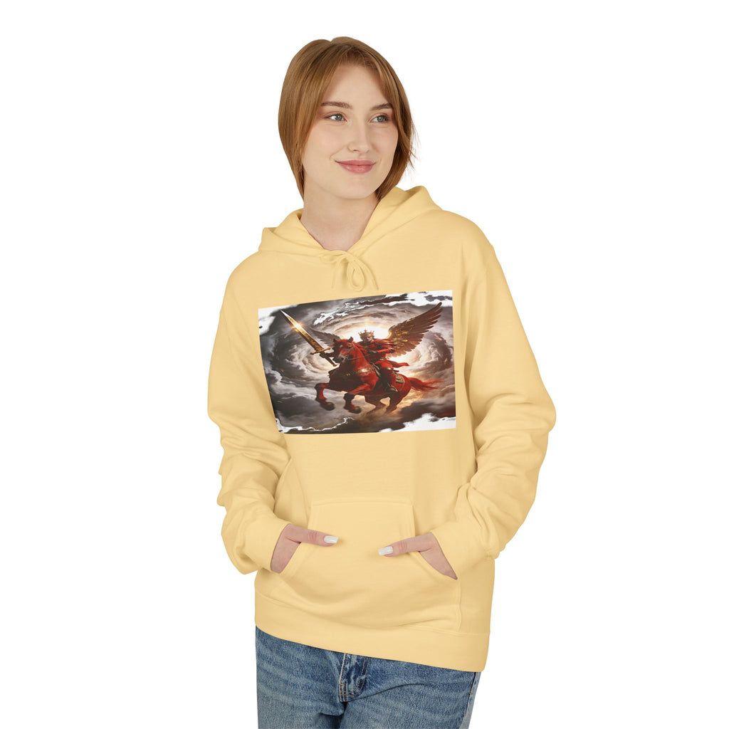 The red horse from Revelation 6:3-4 Angel Warrior Hoodie — Dramatic Archangel Battle Graphic Pullover