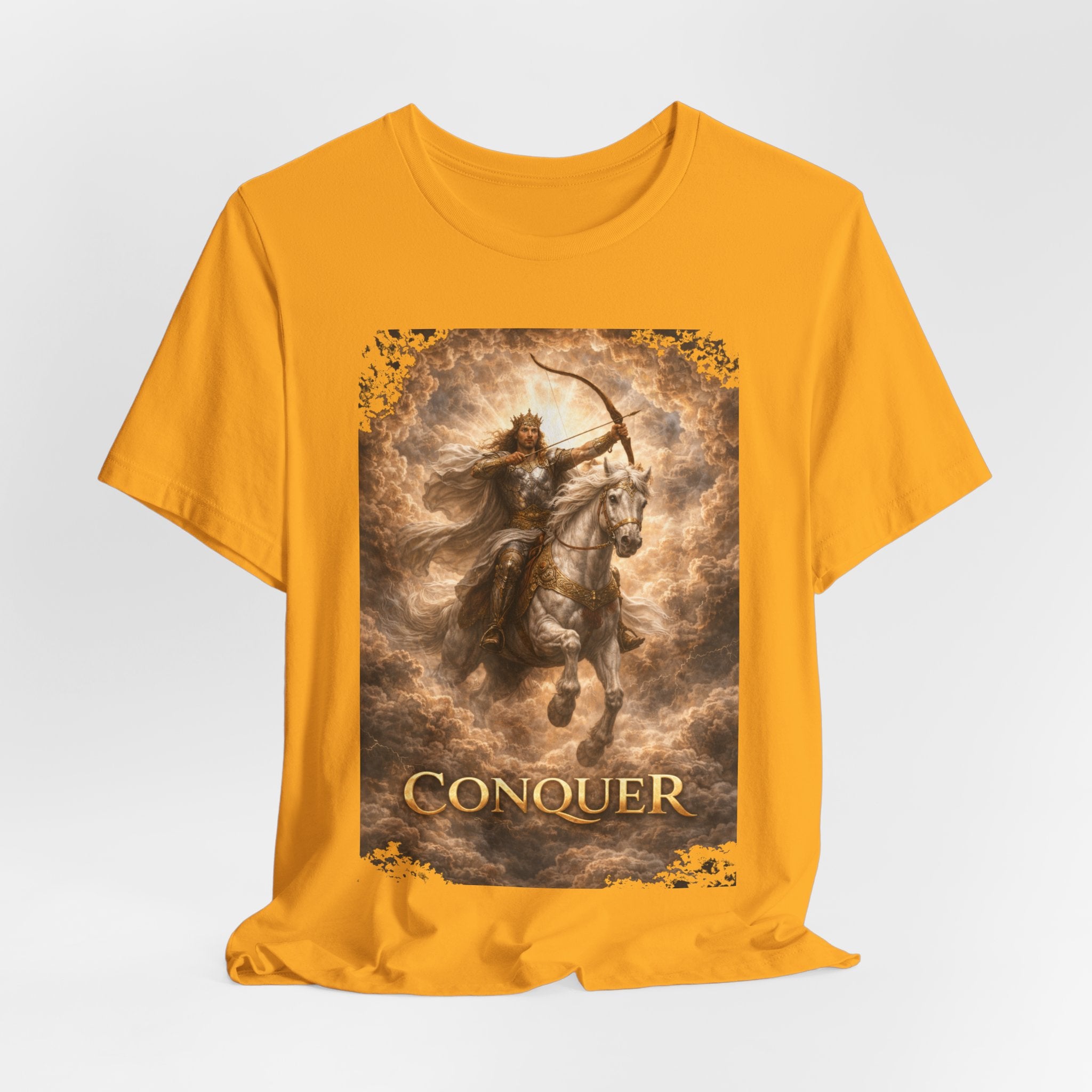 The white horse from Revelation 6:1-2! T‑Shirt — "Conquer" Warrior Archer Graphic Tee