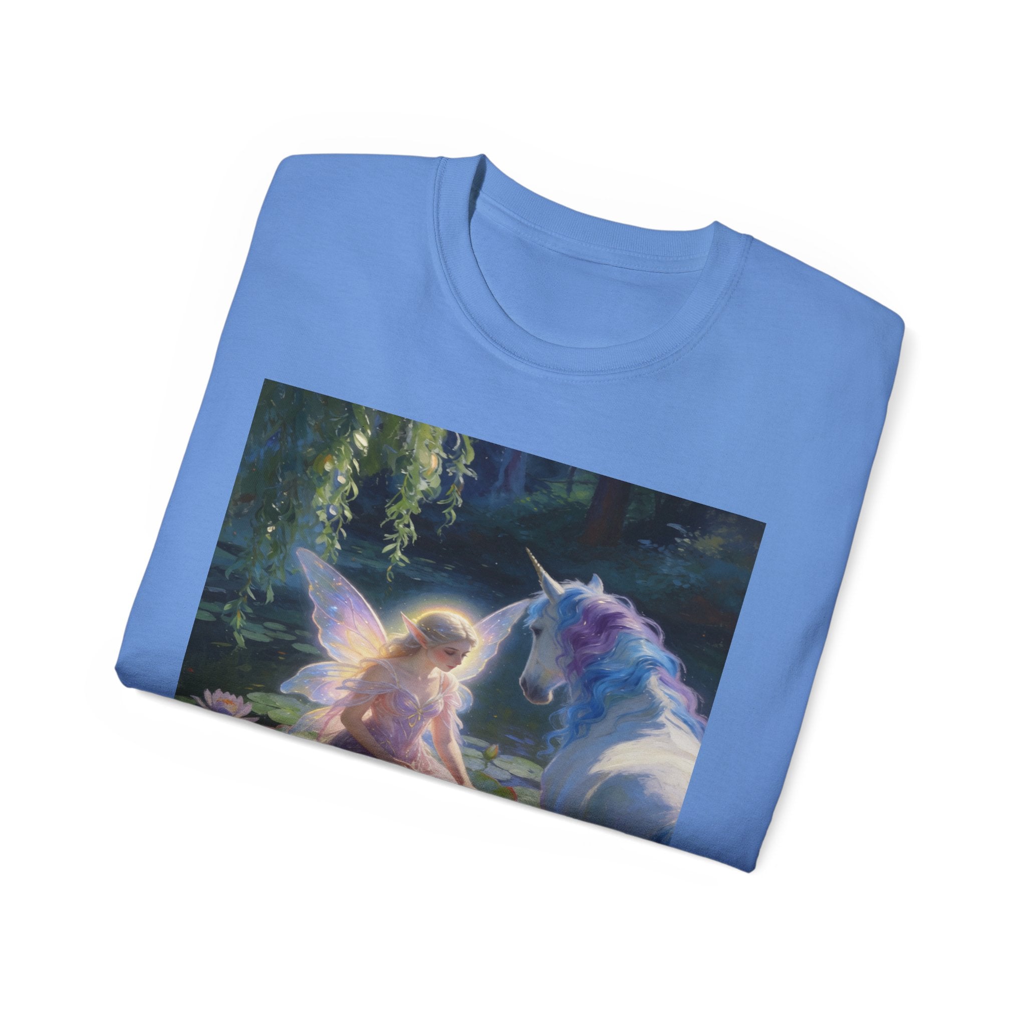Fairy and Unicorn Cotton Tee — Enchanted Forest Fantasy T-Shirt