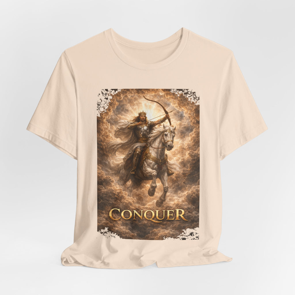 The white horse from Revelation 6:1-2! T‑Shirt — "Conquer" Warrior Archer Graphic Tee