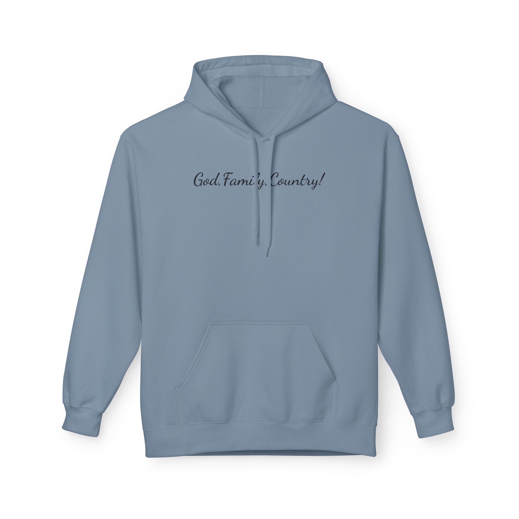 God, Family & Country Hoodie - Minimal Script Pullover for Patriotic Faithwear