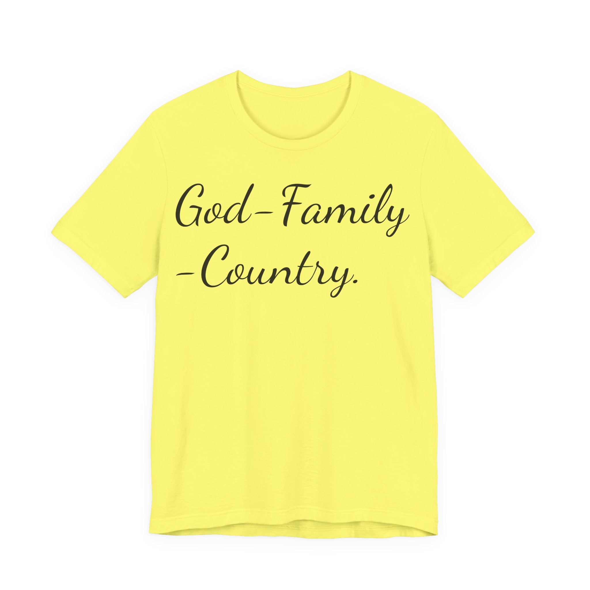 God · Family · Country Script Tee — Patriotic Christian Short Sleeve Shirt