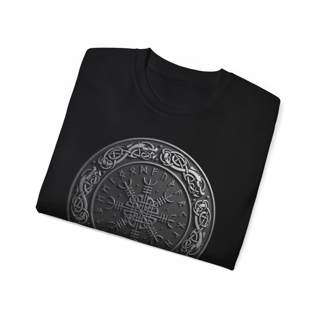Aegishjalmur – The Helm of Awe Cotton T‑Shirt — Norse Rune Shield Design