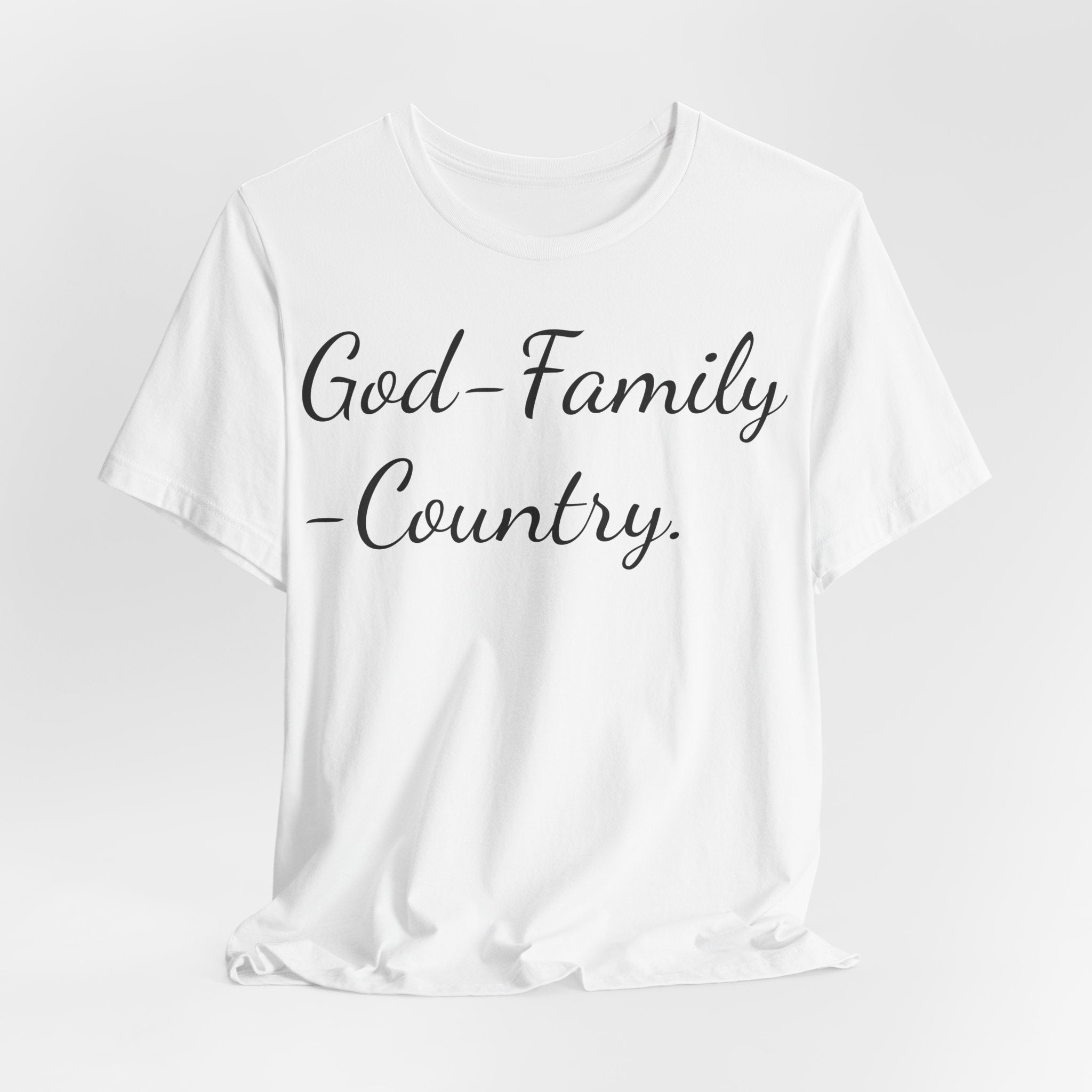 God · Family · Country Script Tee — Patriotic Christian Short Sleeve Shirt