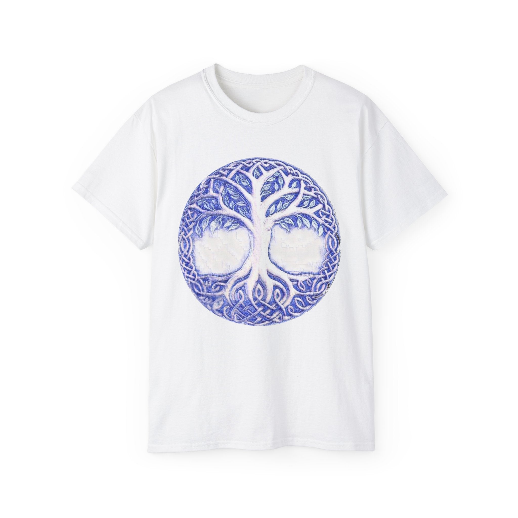 Yggdrasil – The Tree of Life Cotton T‑Shirt — Celtic Blue Mandala Graphic Tee