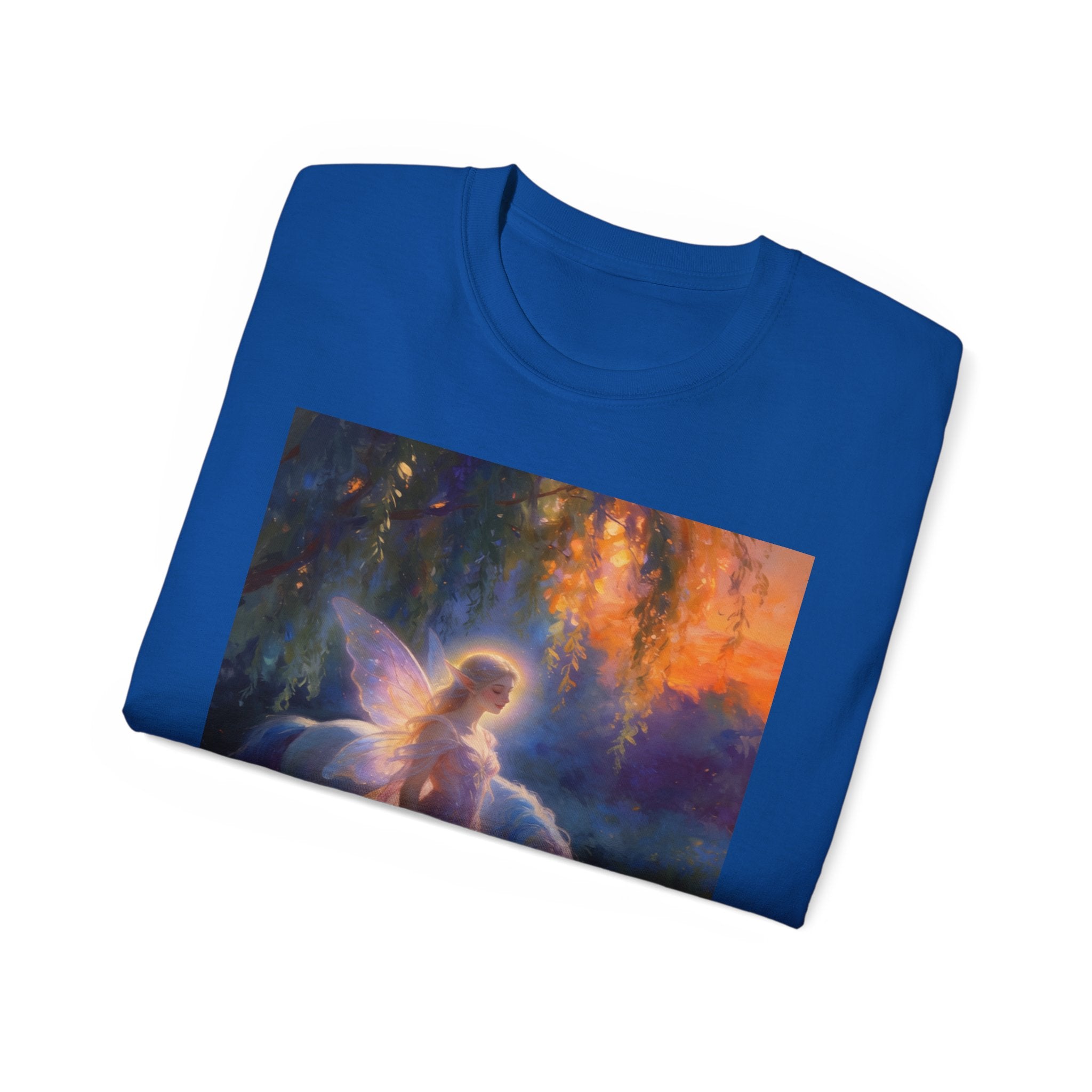 Fairy and Unicorn Fantasy Cotton T-Shirt — Ethereal Sunset Magic Tee